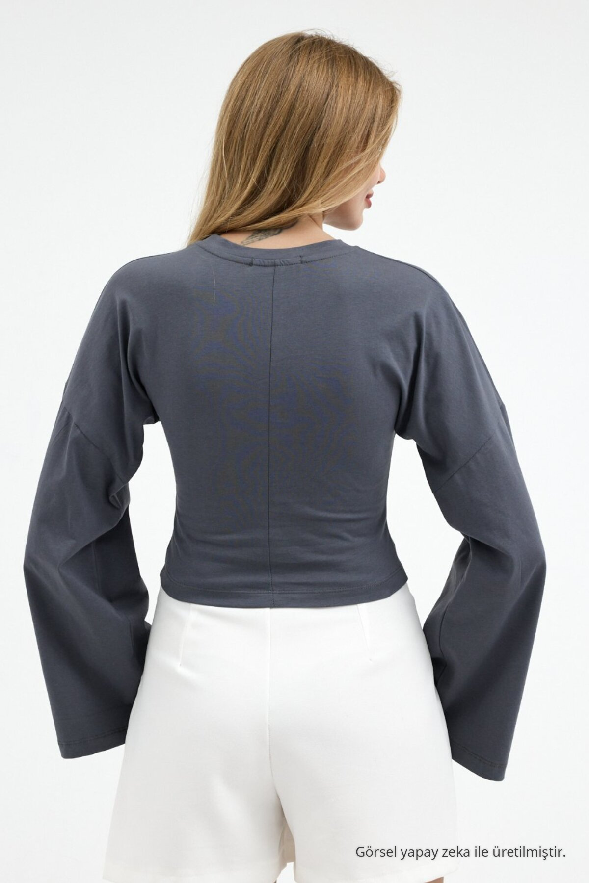 Kadın Bele Oturan Casual 3 Lü Crop Bluz Siyah 7