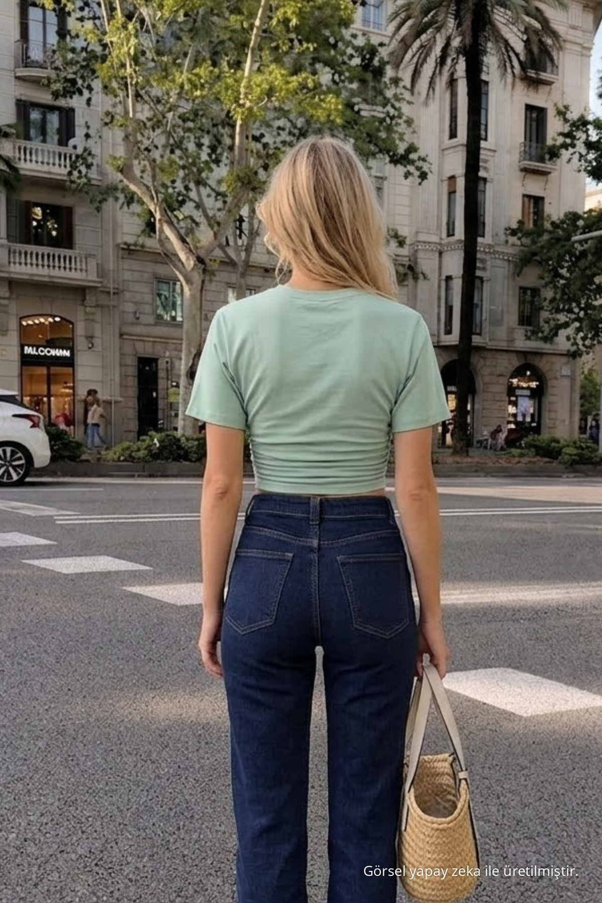 Kadın Bisiklet Yaka Çağla Crop Tişört 6