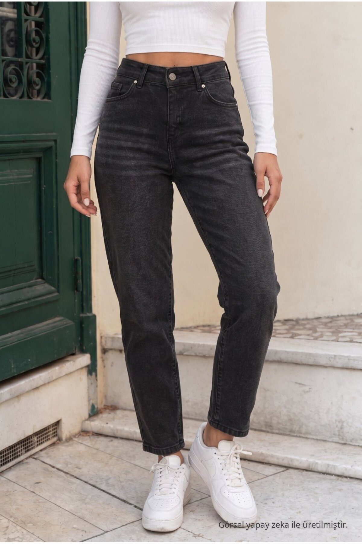 Bilek Boy Straight Fit Kot Pantolon siyah efektli 3