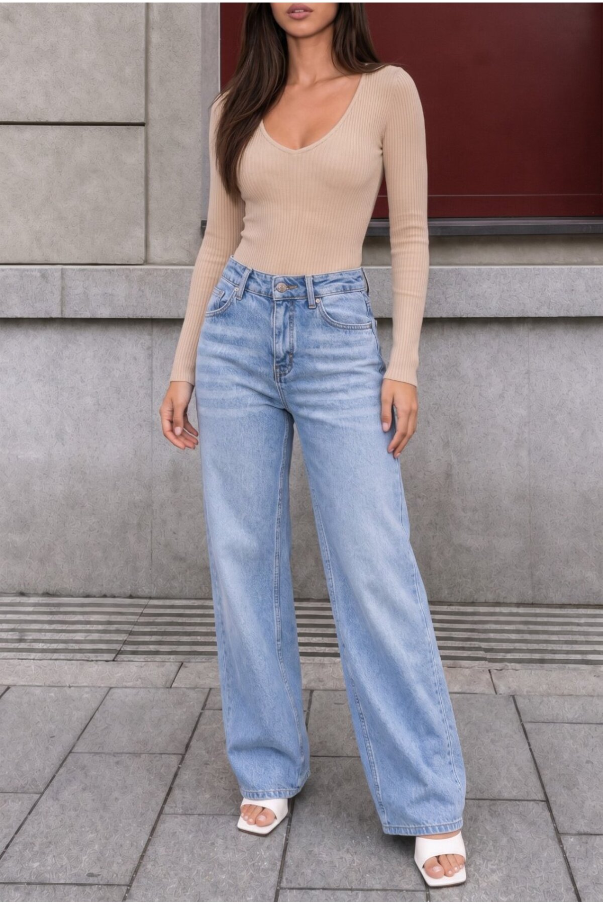 MAVİ Efektli Yüksek Bel Esnek Wide Leg Jeans 4
