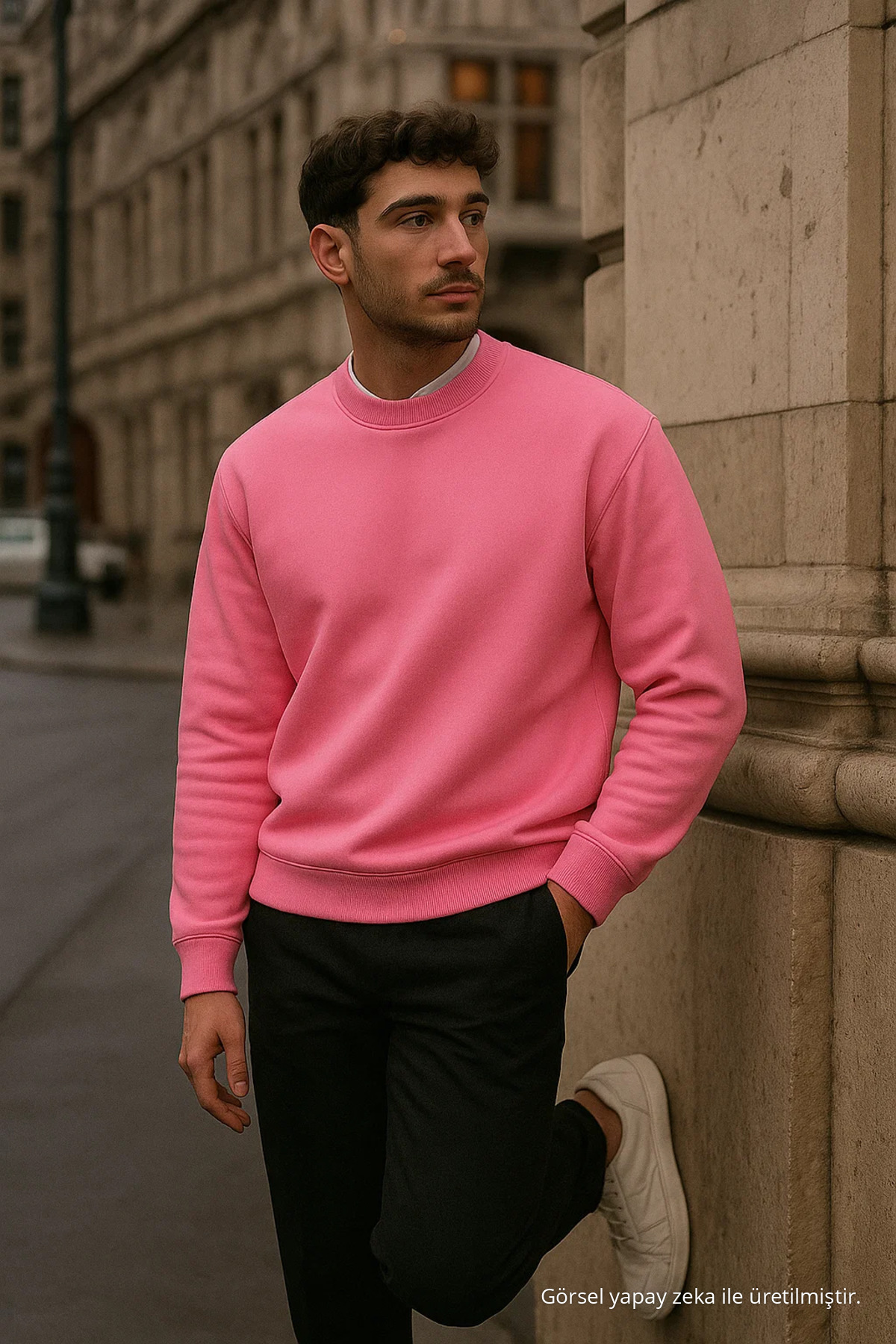 Erkek Oversize Kışlık Pembe Uzun Kazak 3