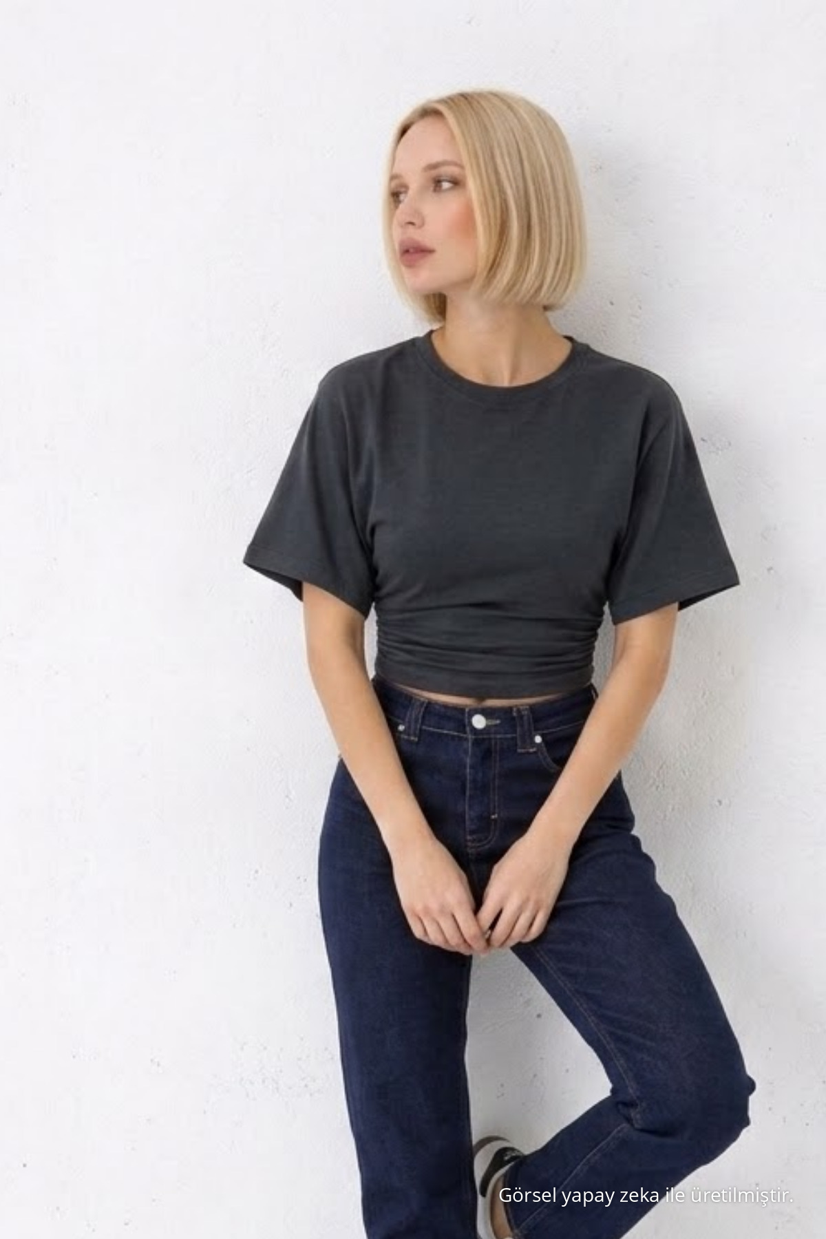 Kadın Fashion Slim Fit Füme Crop Tişört 4