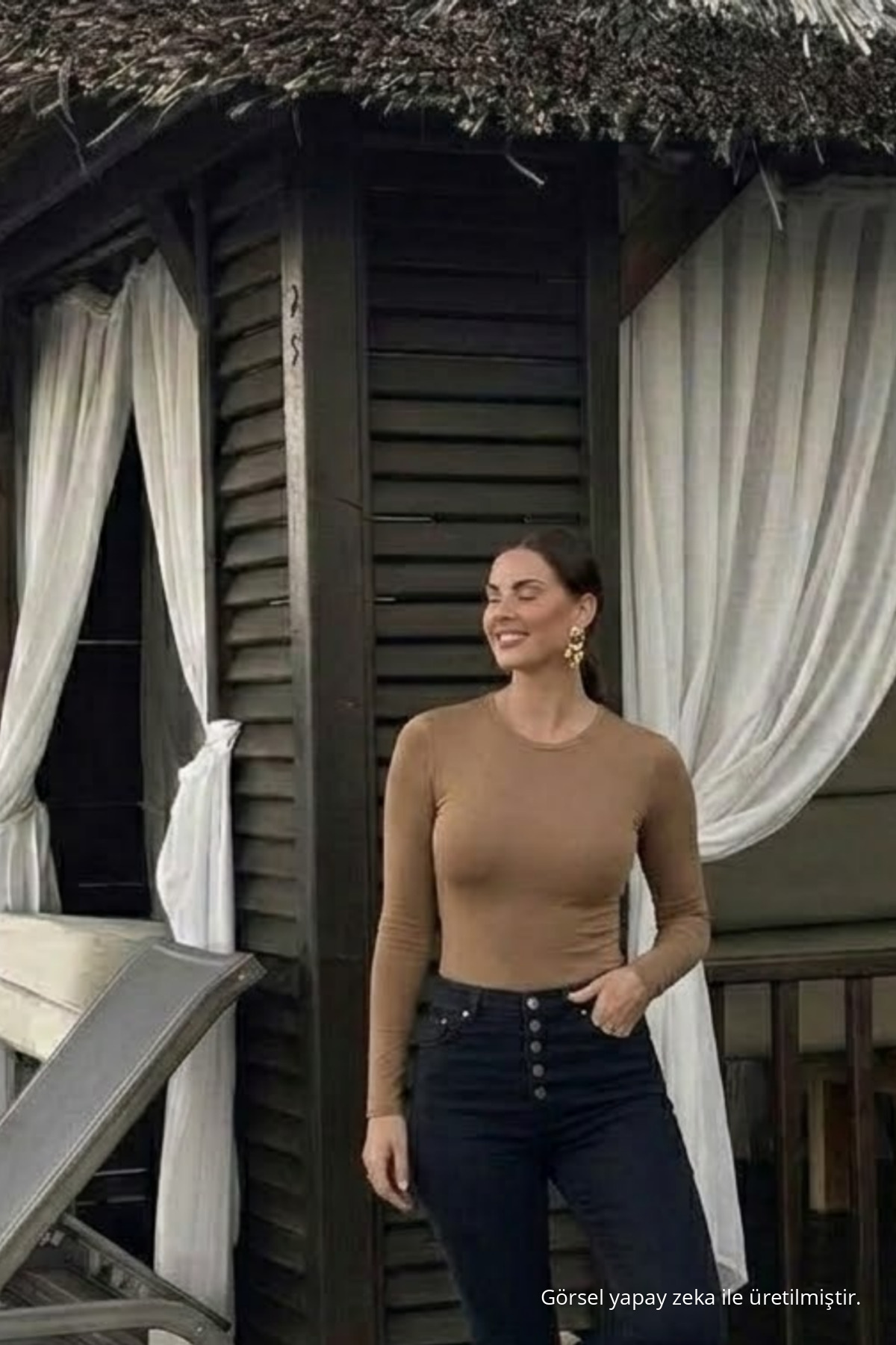 Kadın Basic Pamuklu Kahve Şık Bluz 3