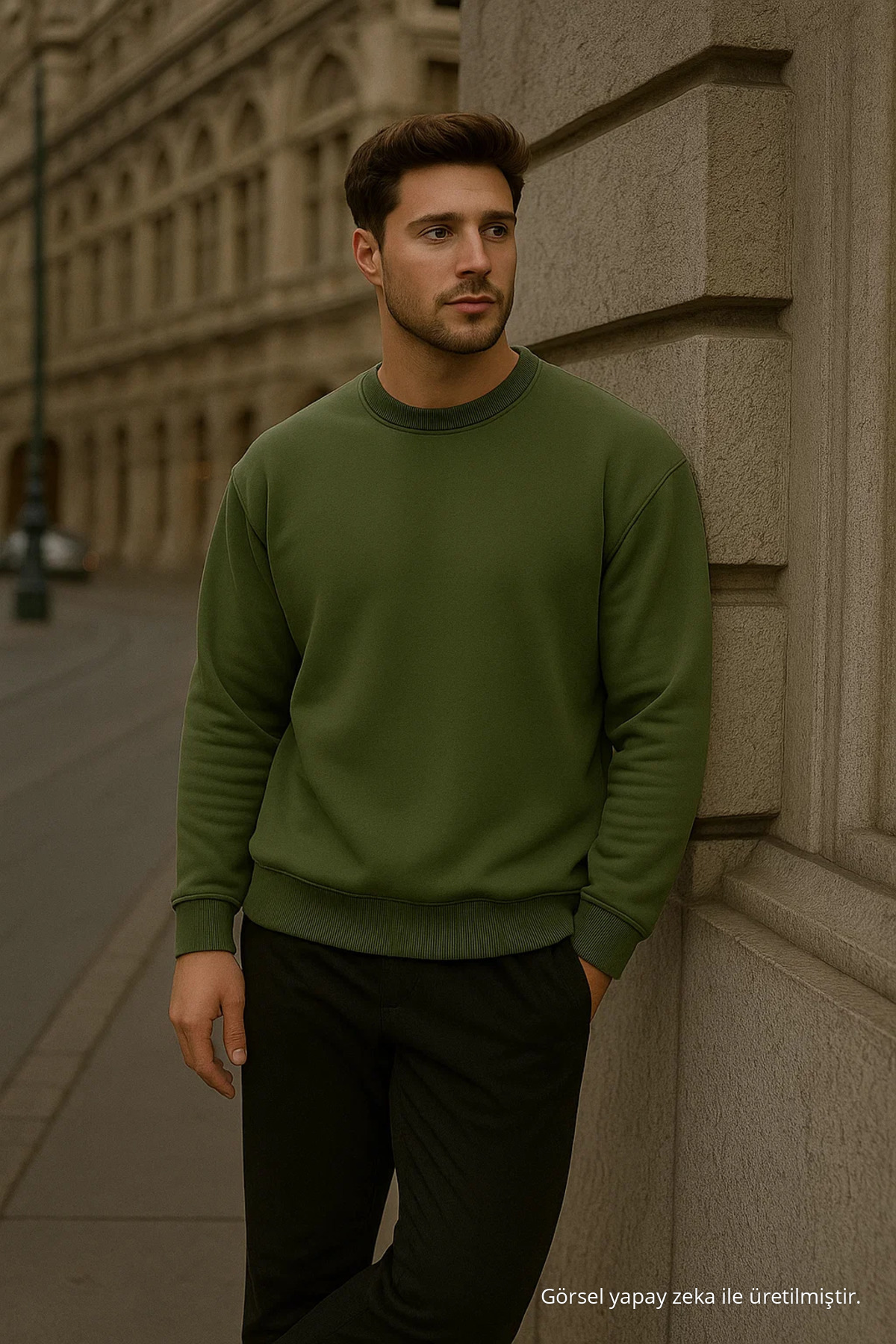 Erkek Oversize Kışlık Haki Uzun Kazak 6