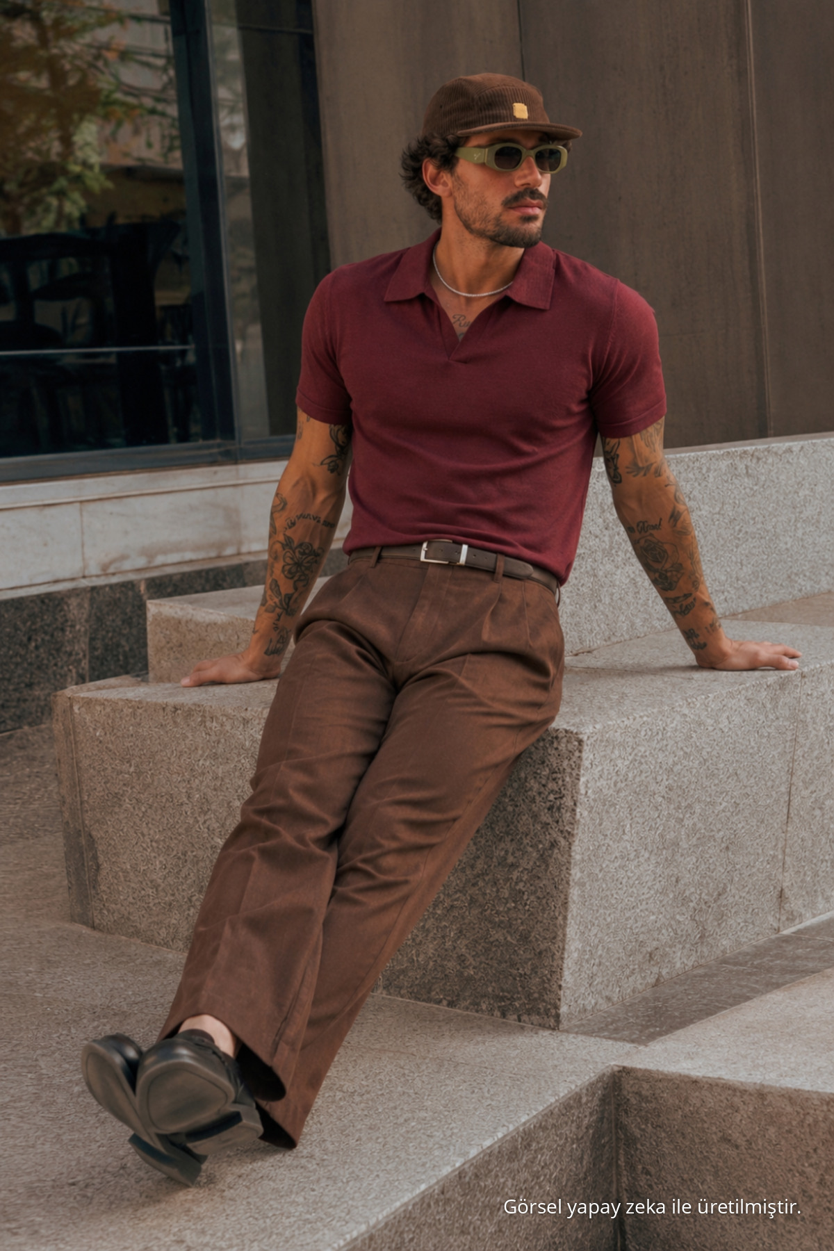 Erkek Polo Yaka %100 Pamuklu Basic Bordo Tişört 3