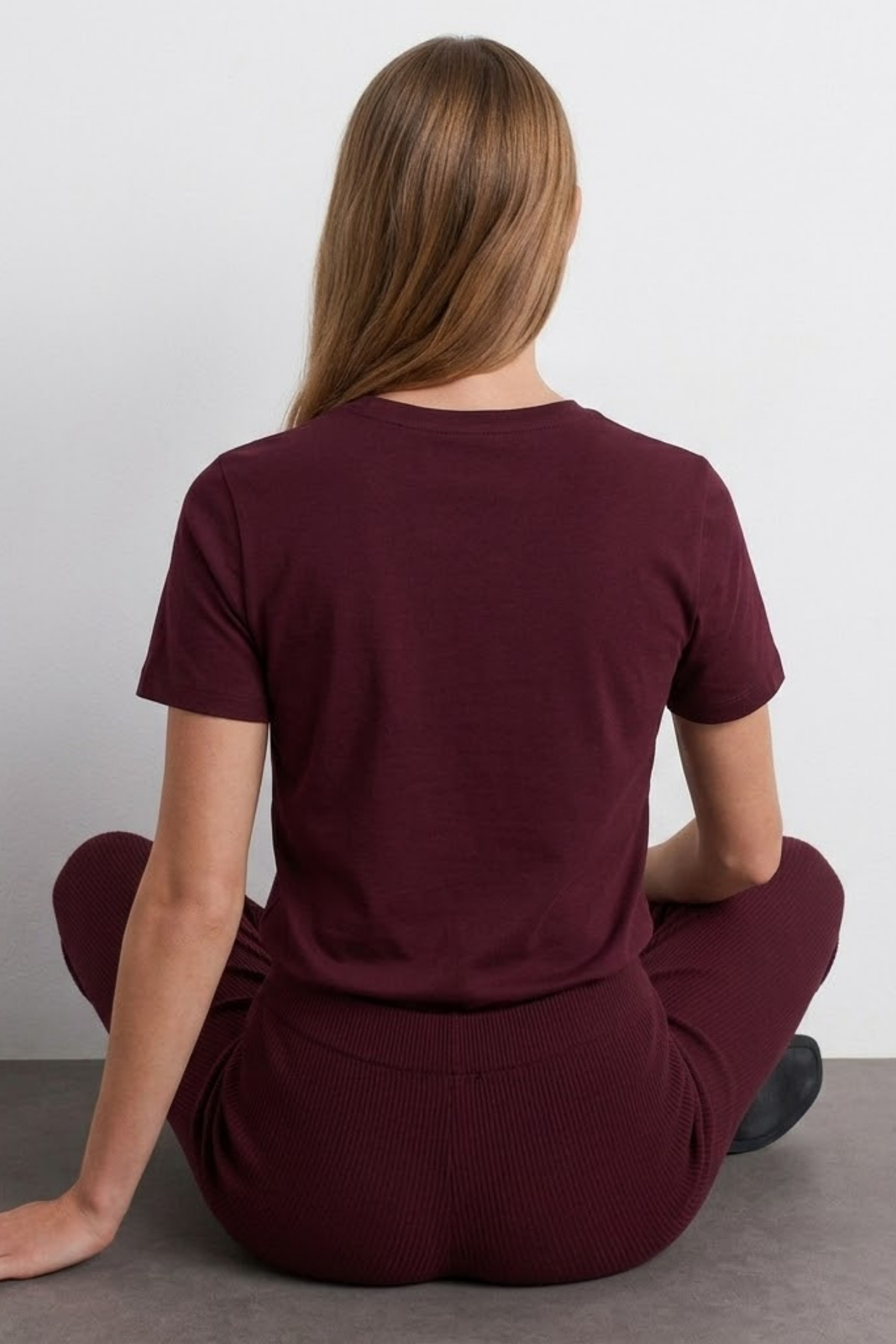 Kadın Comfort Fit Basic Bordo Bol Tişört 6