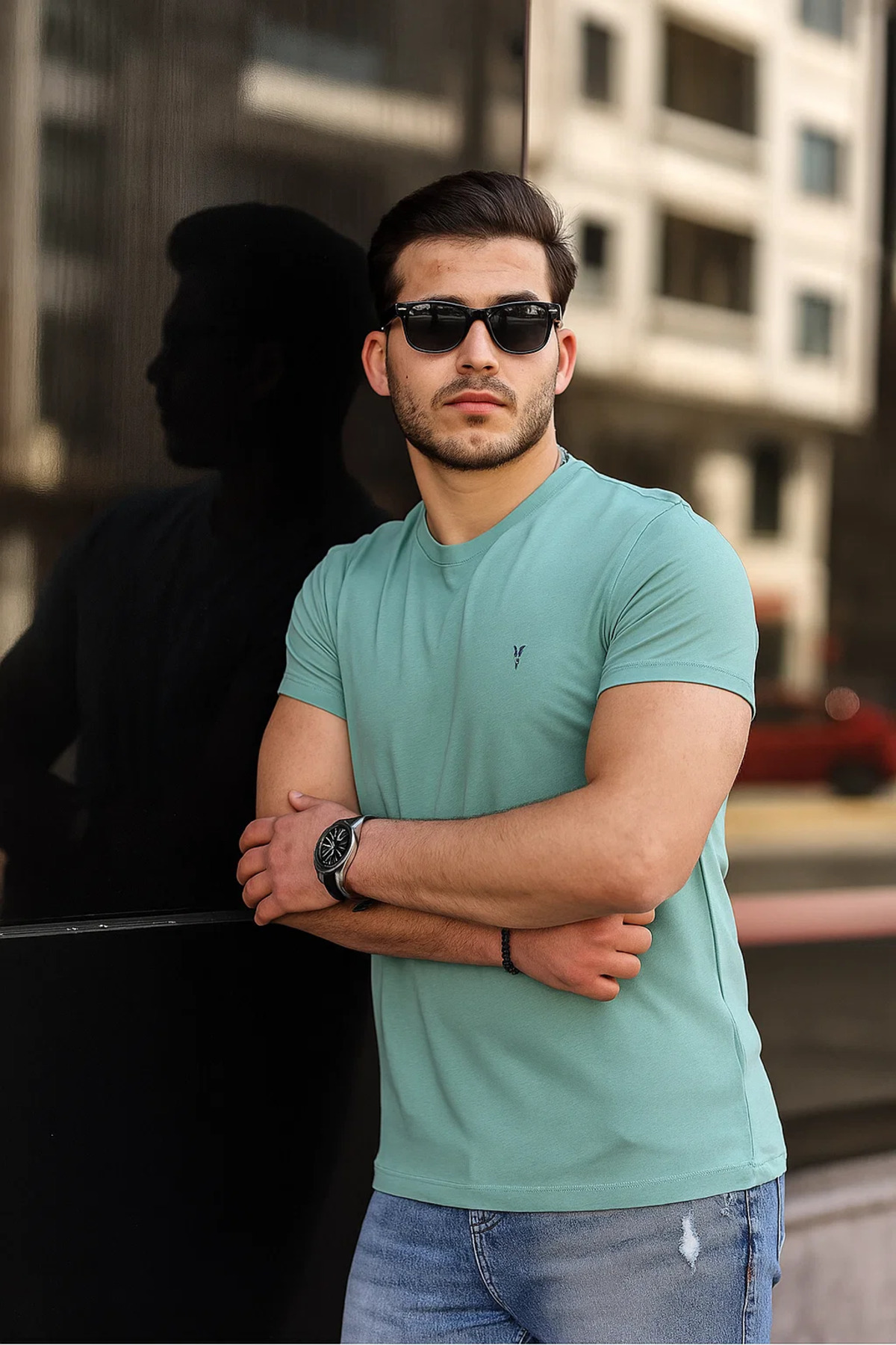 Erkek %100 Pamuk Nefes Alan Bisiklet Yaka Standart Fit Normal Kesim T-shirt ÇAĞLA 4