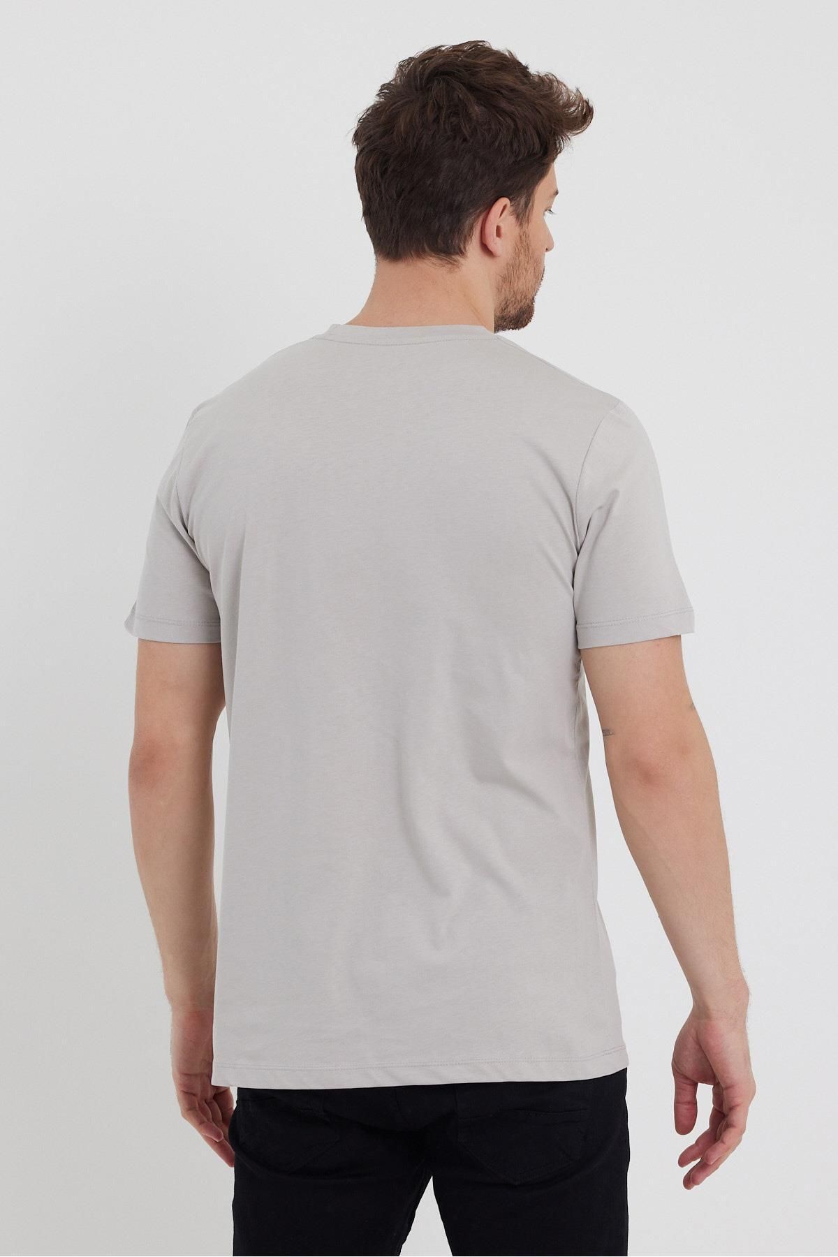 Erkek GRİ %100 Pamuk Slim Fit Bisiklet Yaka Kısa Kollu Tişört 3
