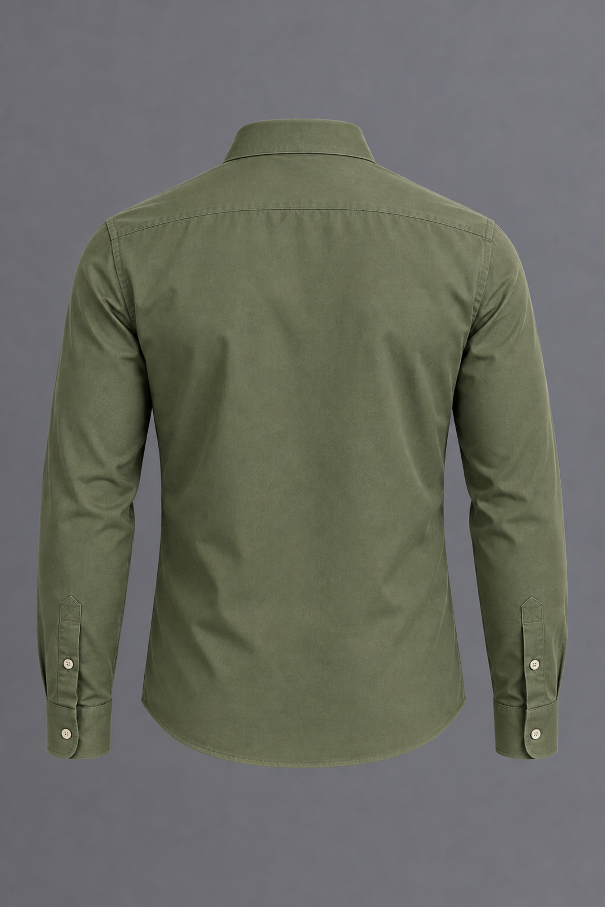 Erkek Klasik Yaka Uzun Kollu Düğmeli Slim Fit Haki Gömlek 3