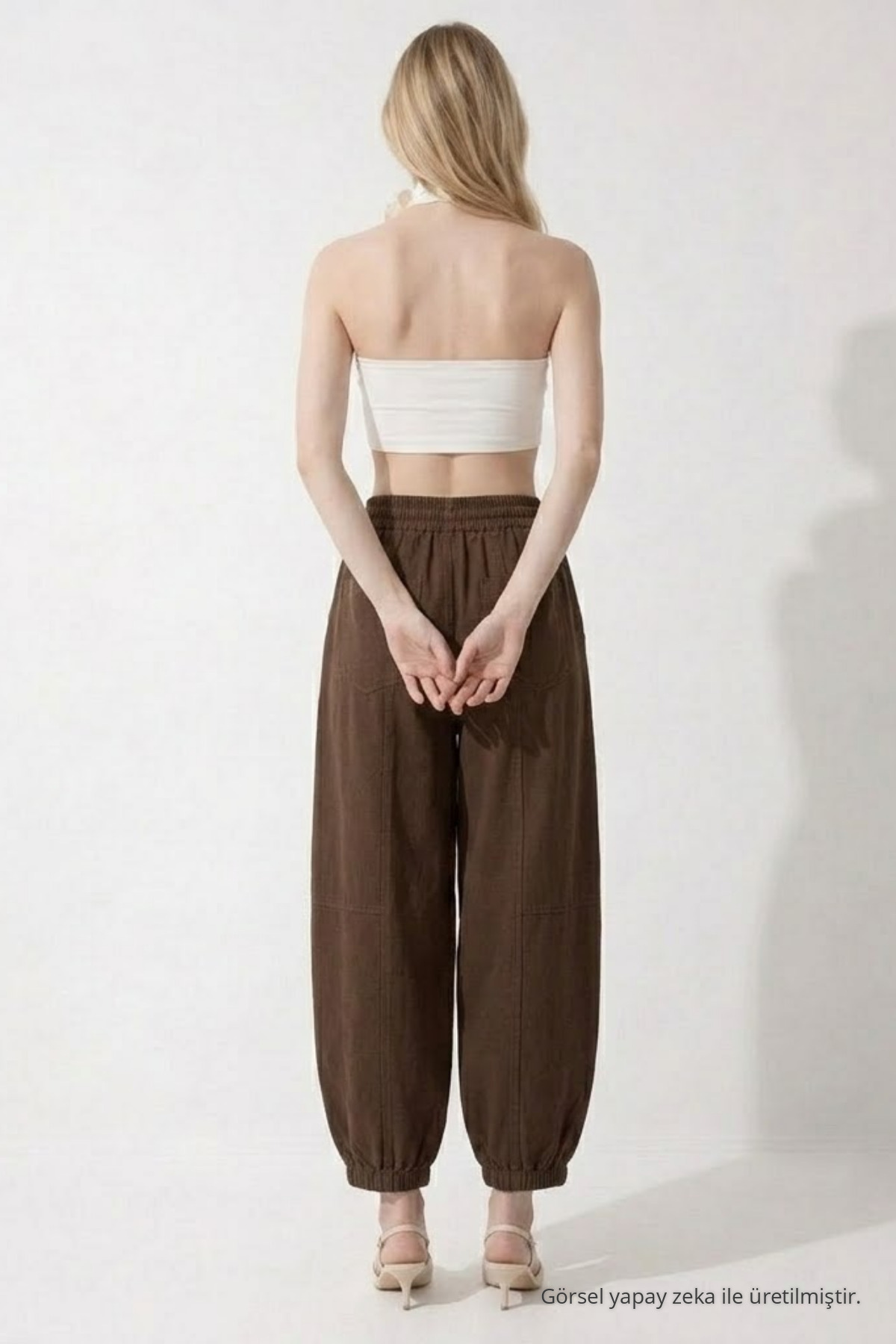 Kadın Basic Soft Kahve Şalvar Pantolon 6