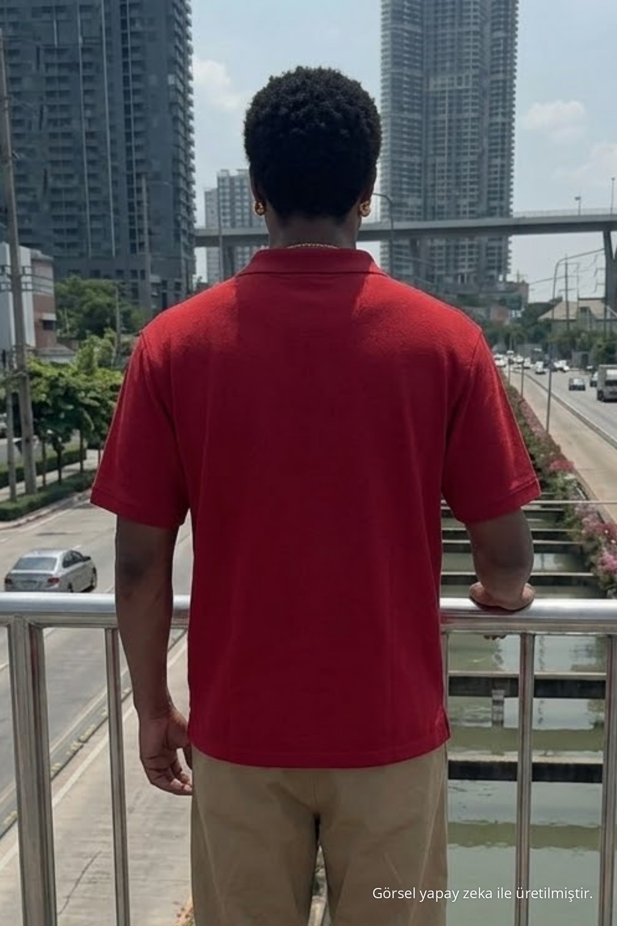 Erkek Trend Günlük Kırmızı Polo Yaka Tişört 5