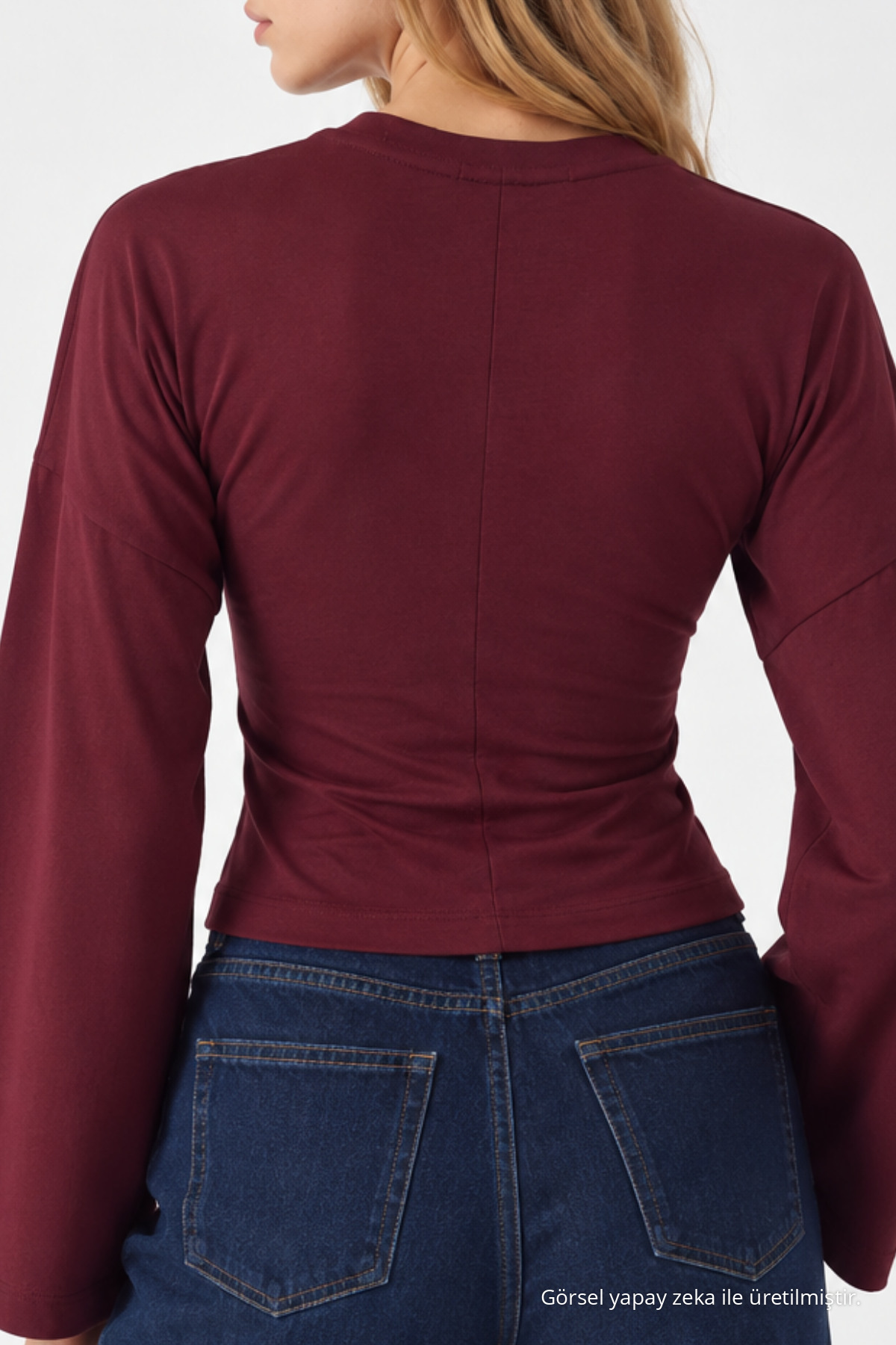 Kadın Bedeni Saran Örme Bordo Günlük Bluz 6