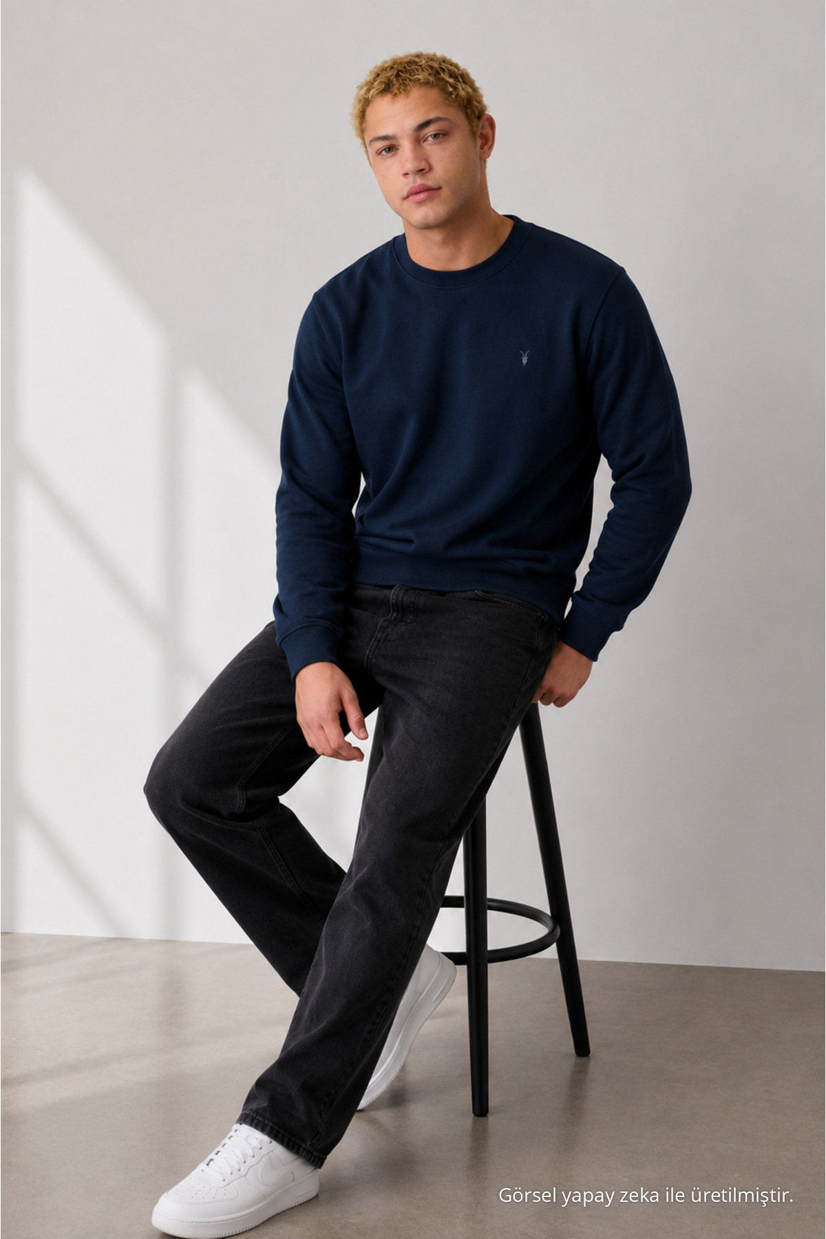 LACİVERT Oversize Pamuklu Erkek Sweatshirt 6