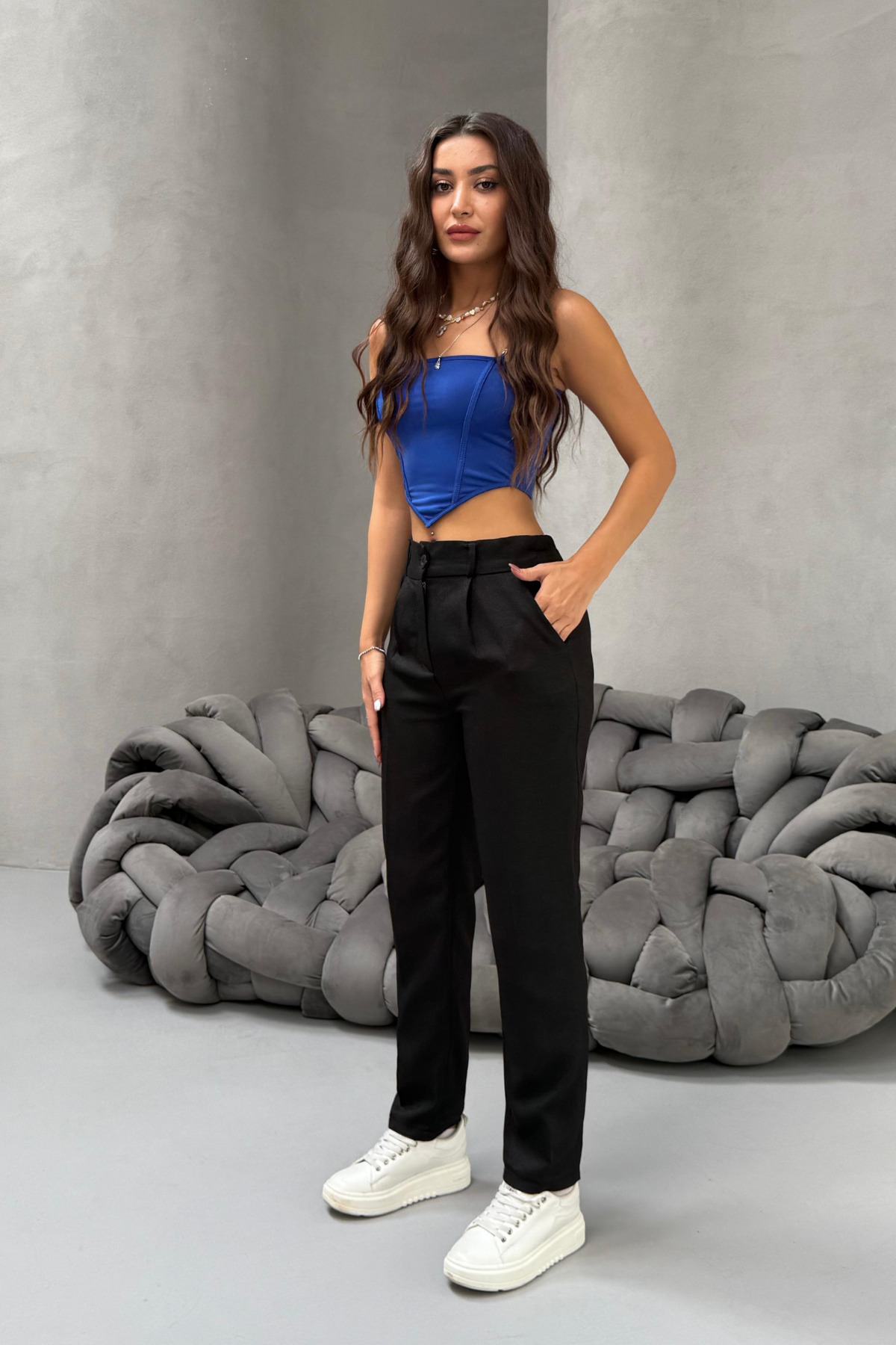 Kadın Yüksek Bel Havuç Model Beli Lastikli Dar Paça Pantolon SİYAH 5