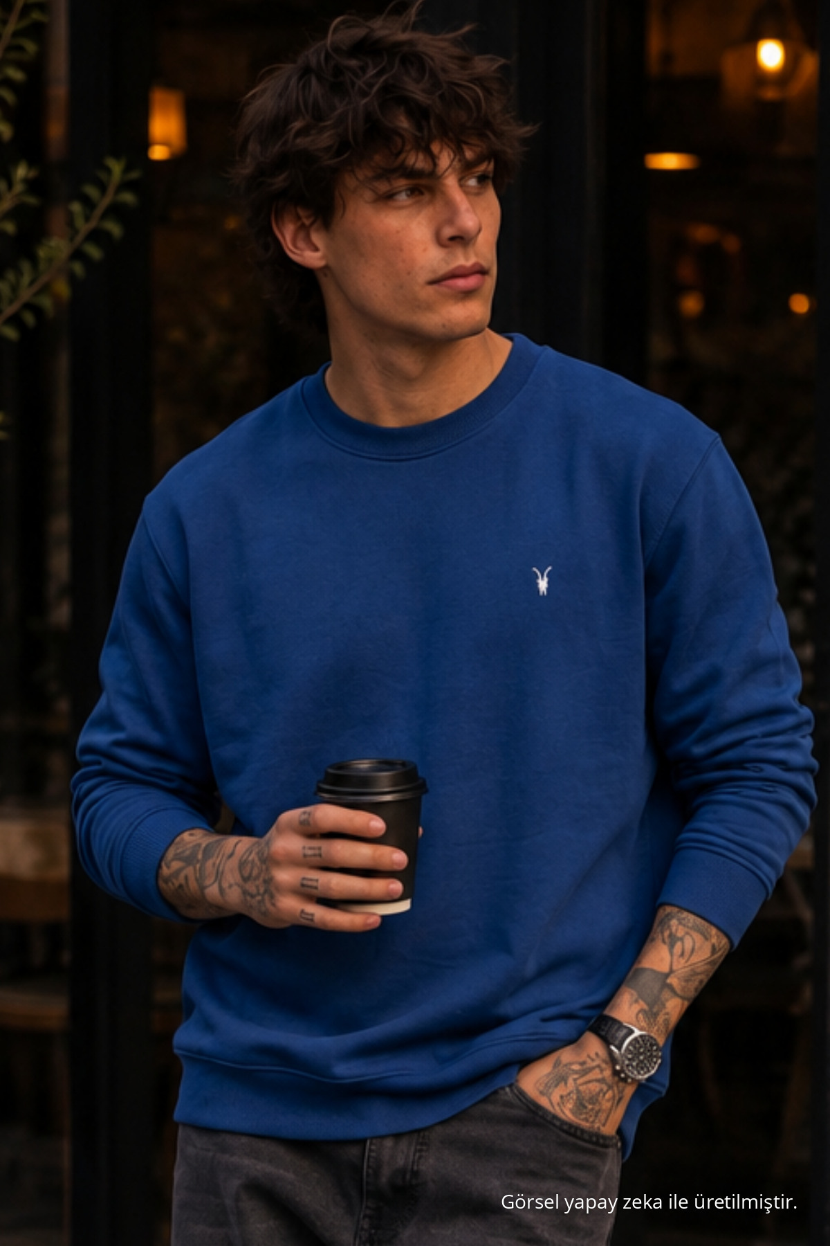 Örme Kışlık Günlük İNDİGO Erkek Sweatshirt 6