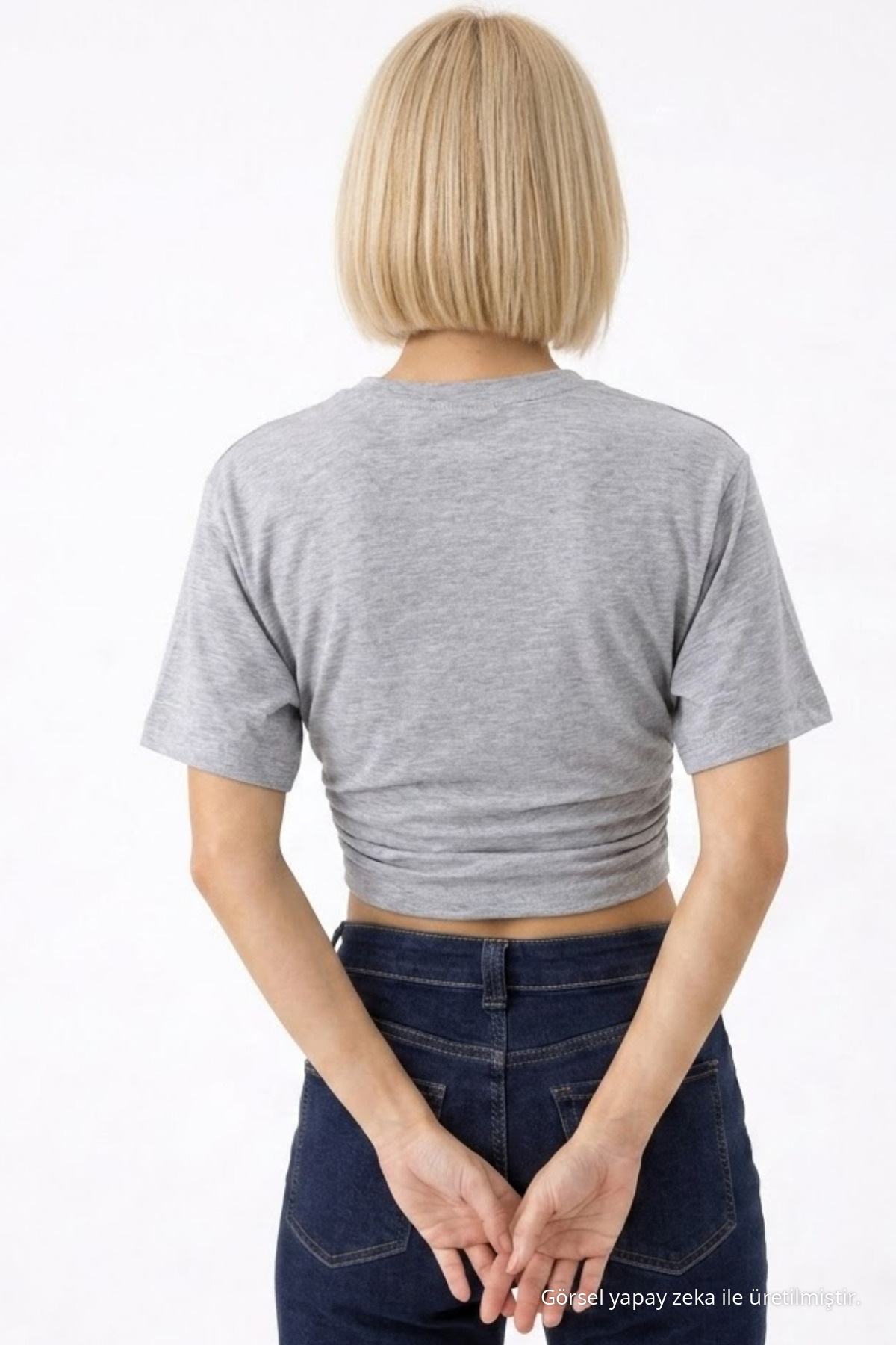 Kadın Fashion Slim Fit Gri Crop Tişört 5