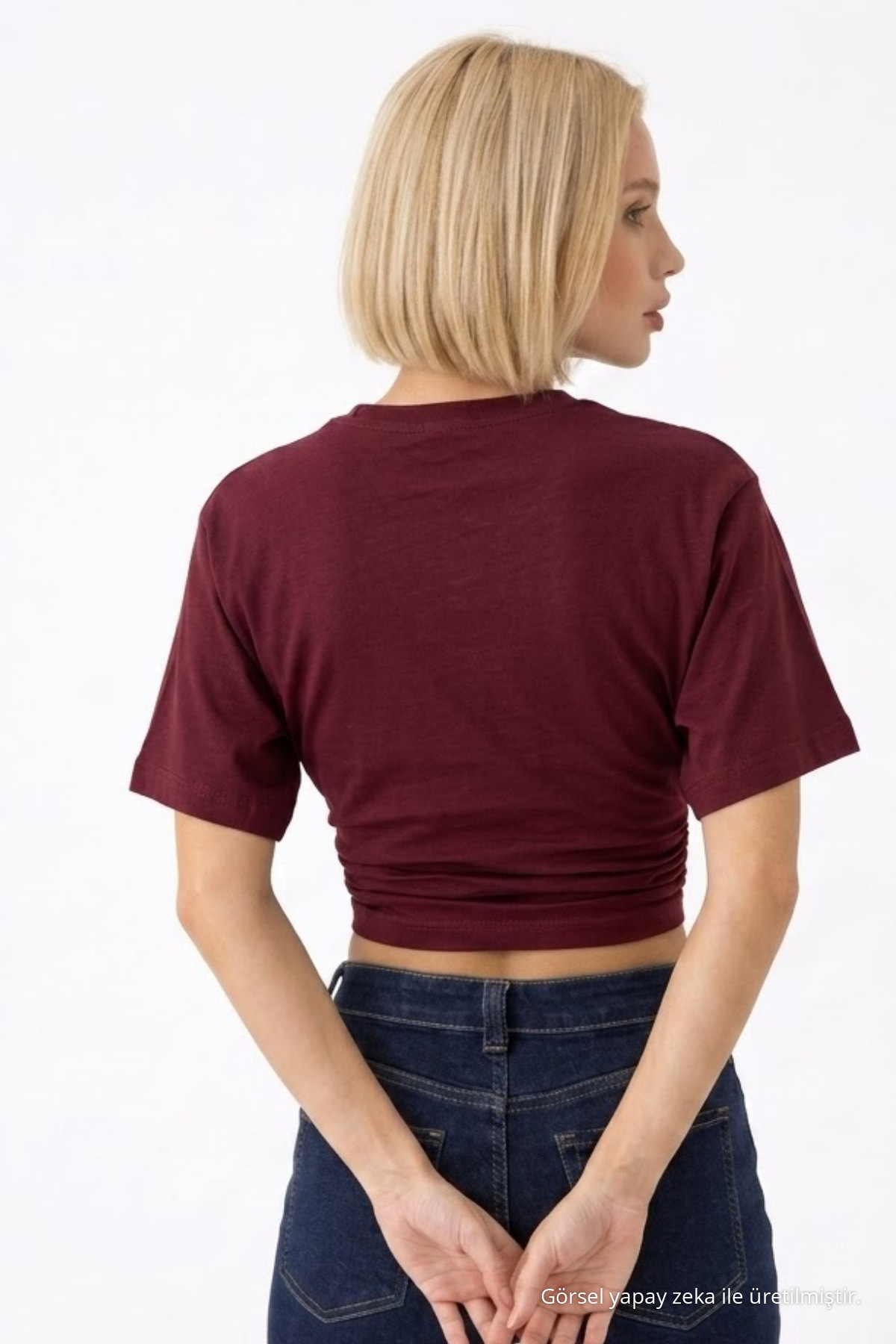 Kadın Fashion Slim Fit Bordo Crop Tişört 5