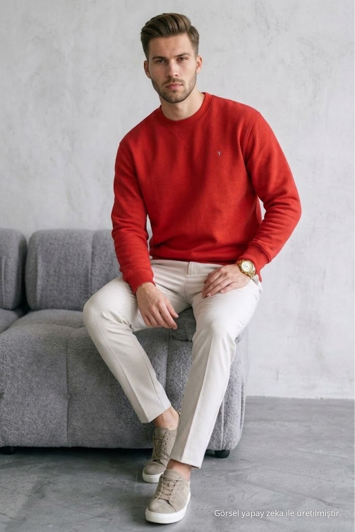 Erkek Loose Dokulu Flare KIRMIZI Sweatshirt 5