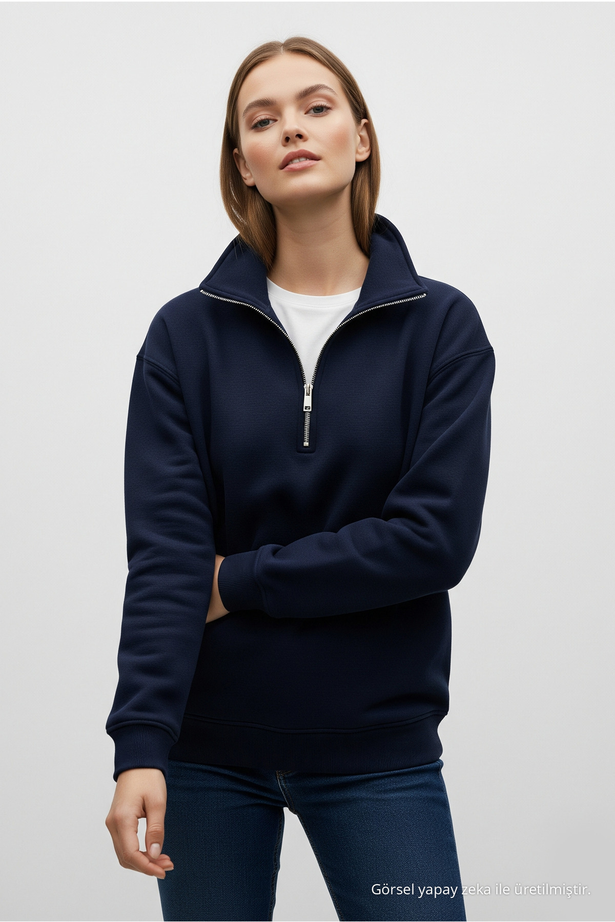 Erkek Kışlık Yarım Fermuarlı 3 Lü Sweatshirt BEYAZ 6