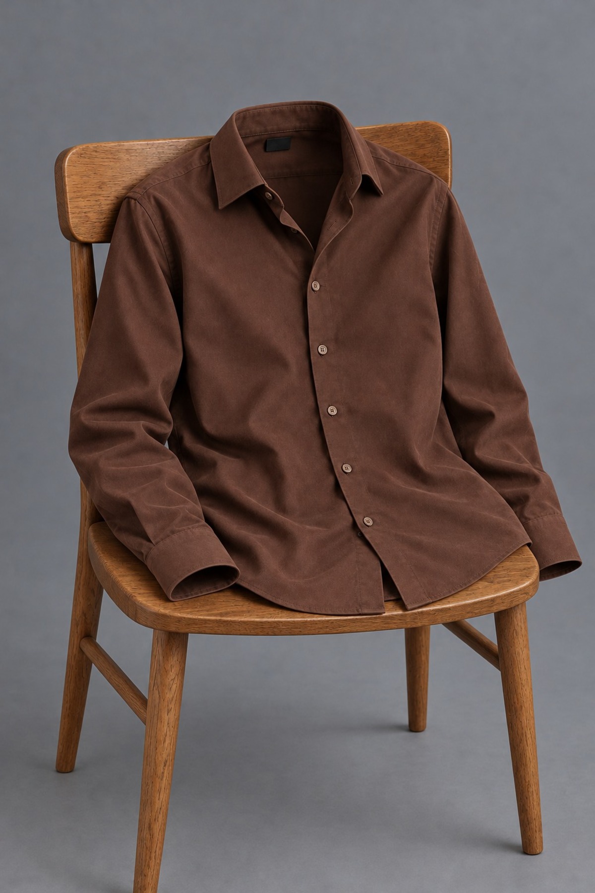 Erkek Klasik Yaka Uzun Kollu Düğmeli Slim Fit Kahve Gömlek 5