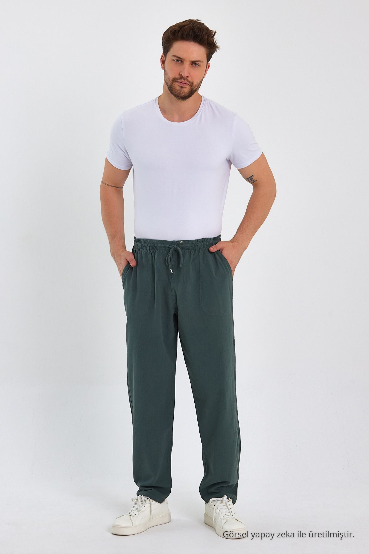 Erkek KOYU YEŞİL Renk Basic Relaxed Fit Jogger Pantolon 5