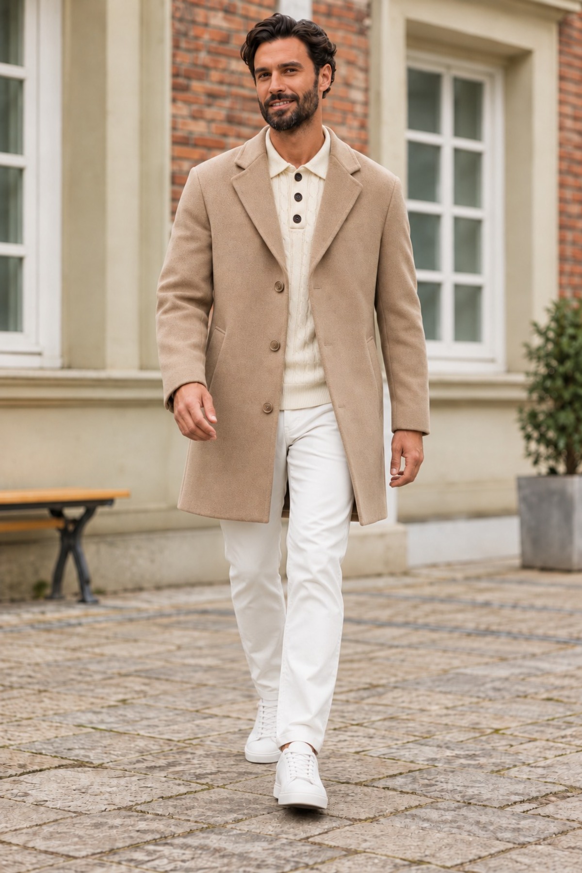 Erkek Kışlık Klasik Kesim Casual Camel Kaban 4
