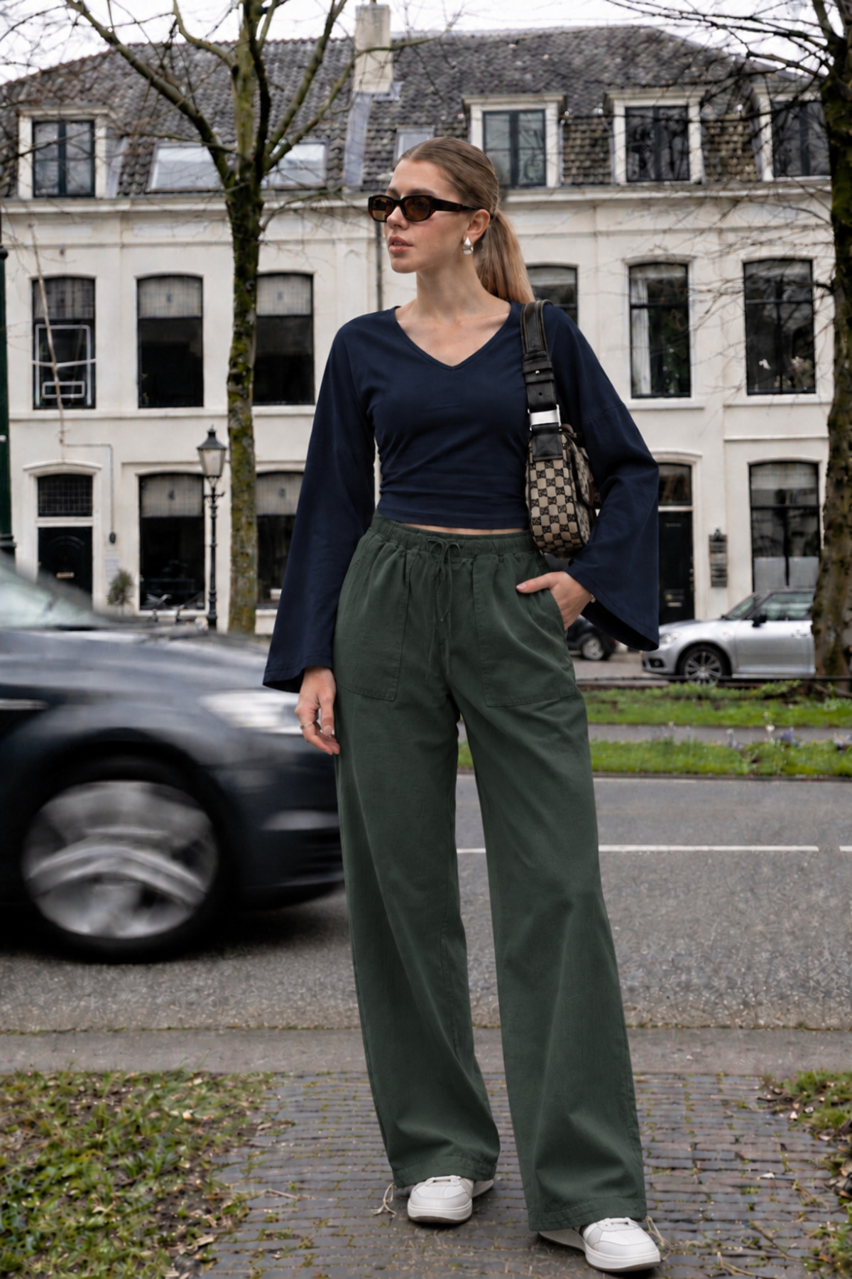 Kadın Cepli Relaxed Dökümlü 3' Lu Pantolon Haki 5