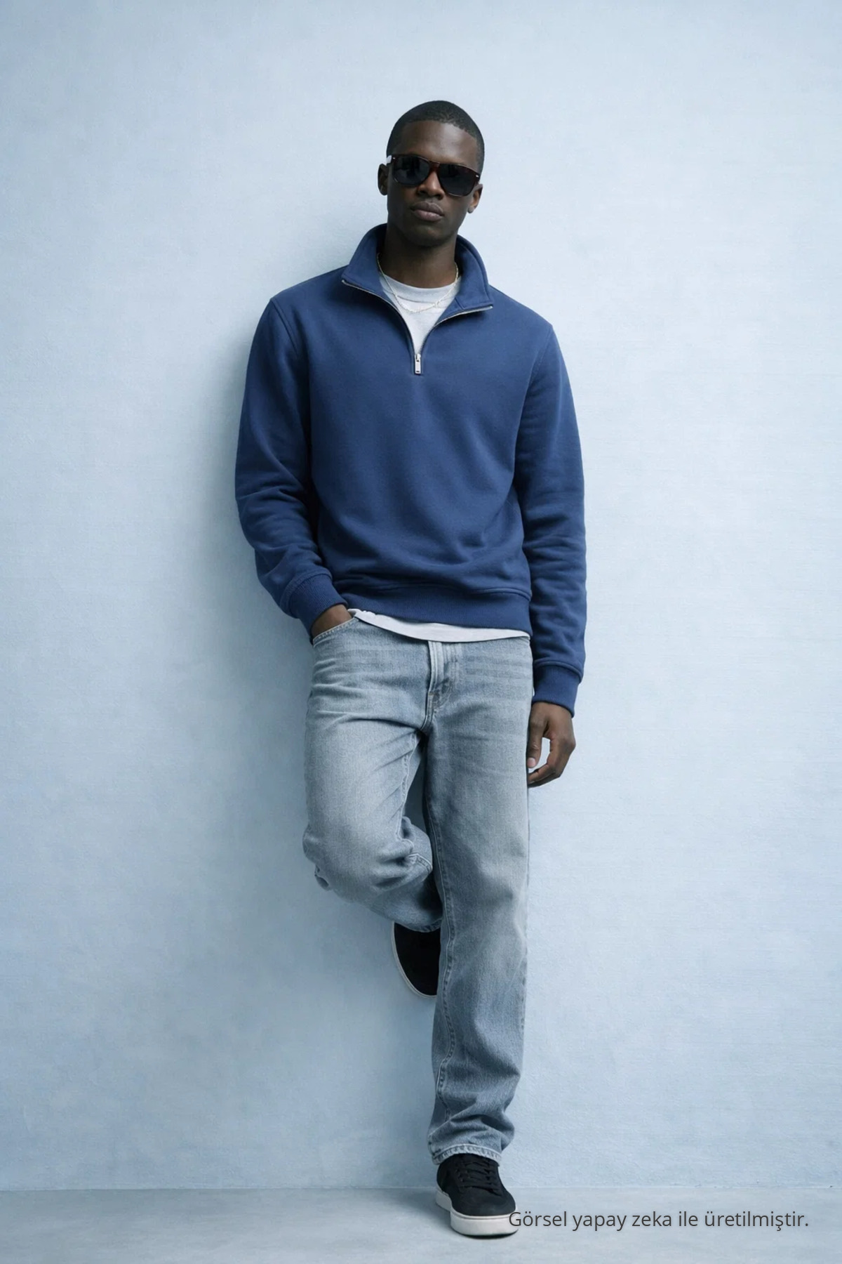 Erkek Kışlık Örme Yaka MAVİ Sweatshirt 3