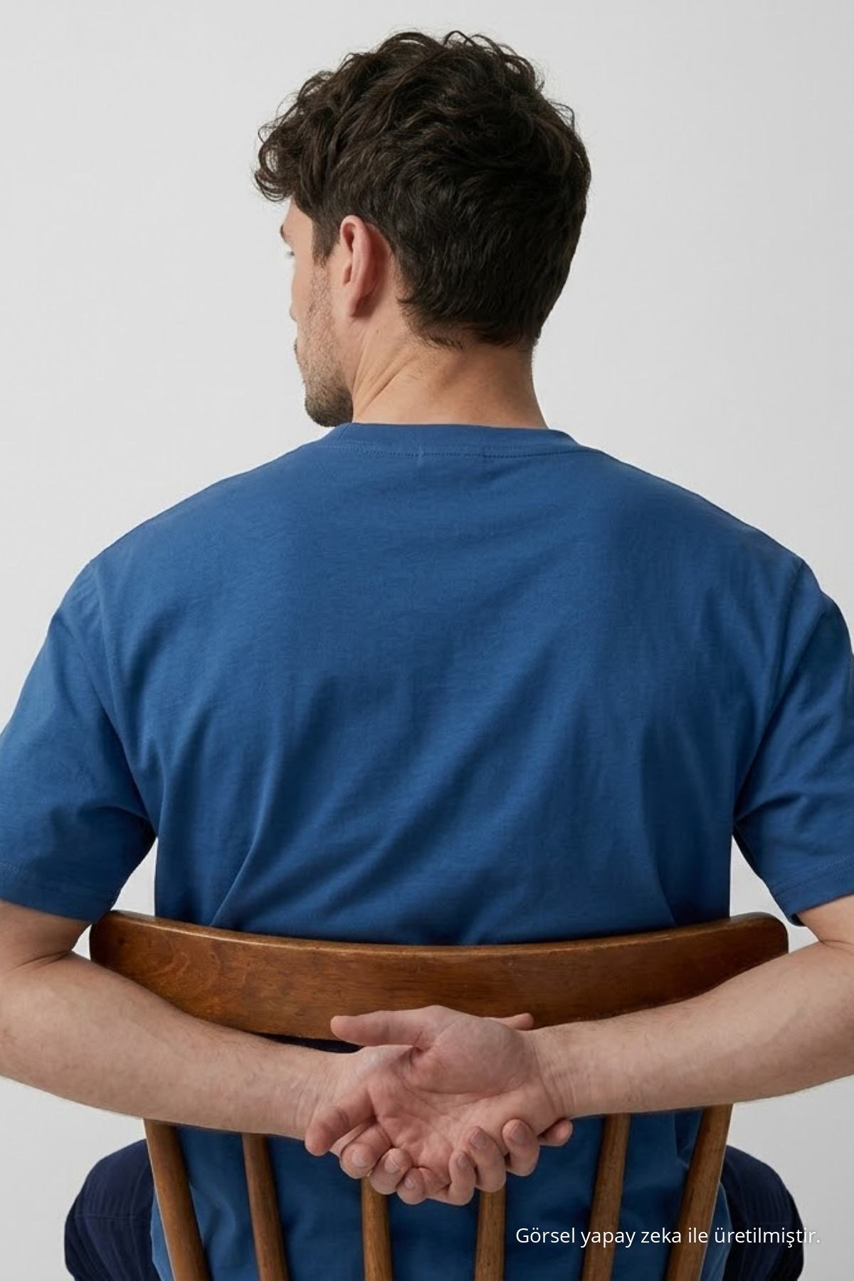 Erkek Bisiklet Yaka MAVİ Oversize Tişört 6