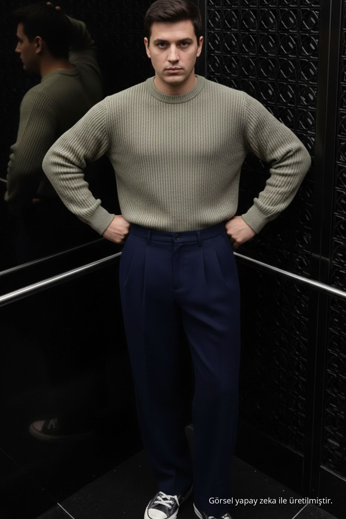 Erkek Geniş Paça Bol Mavi Baggy Pantolon 4