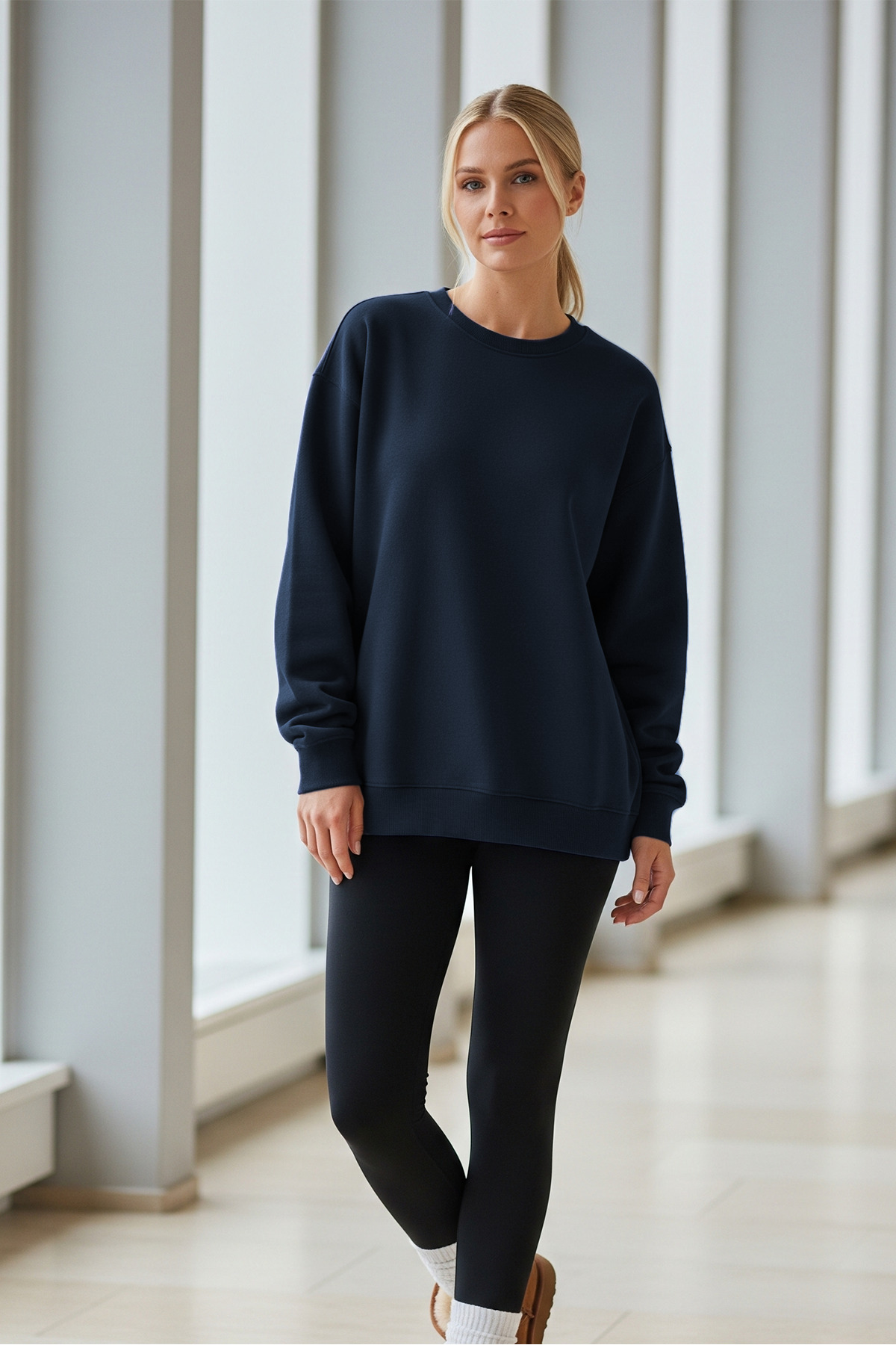 Kadın Oversize Kışlık Salaş Laci Sweatshirt LACİVERT 6