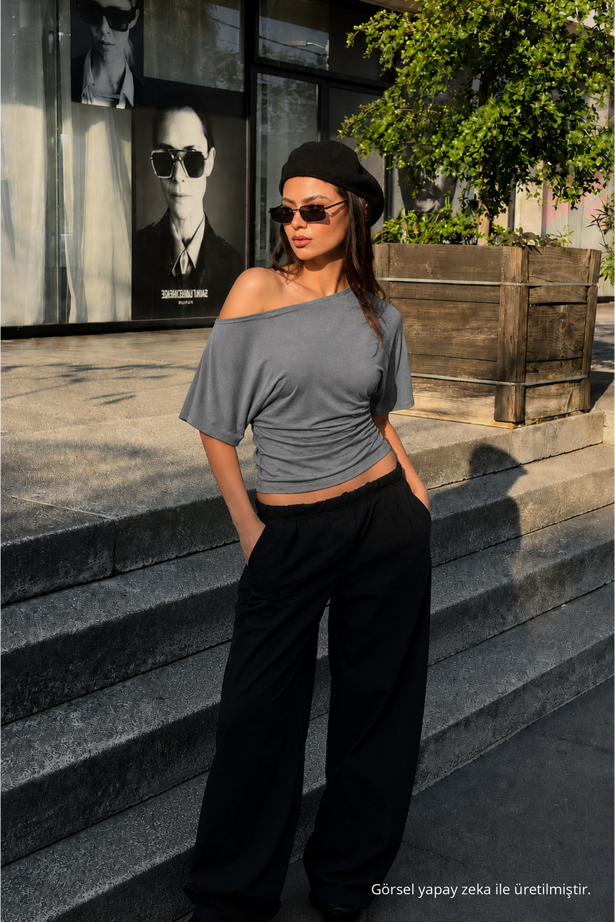 Kadın Günlük Casual Dar Füme Crop Bluz 4