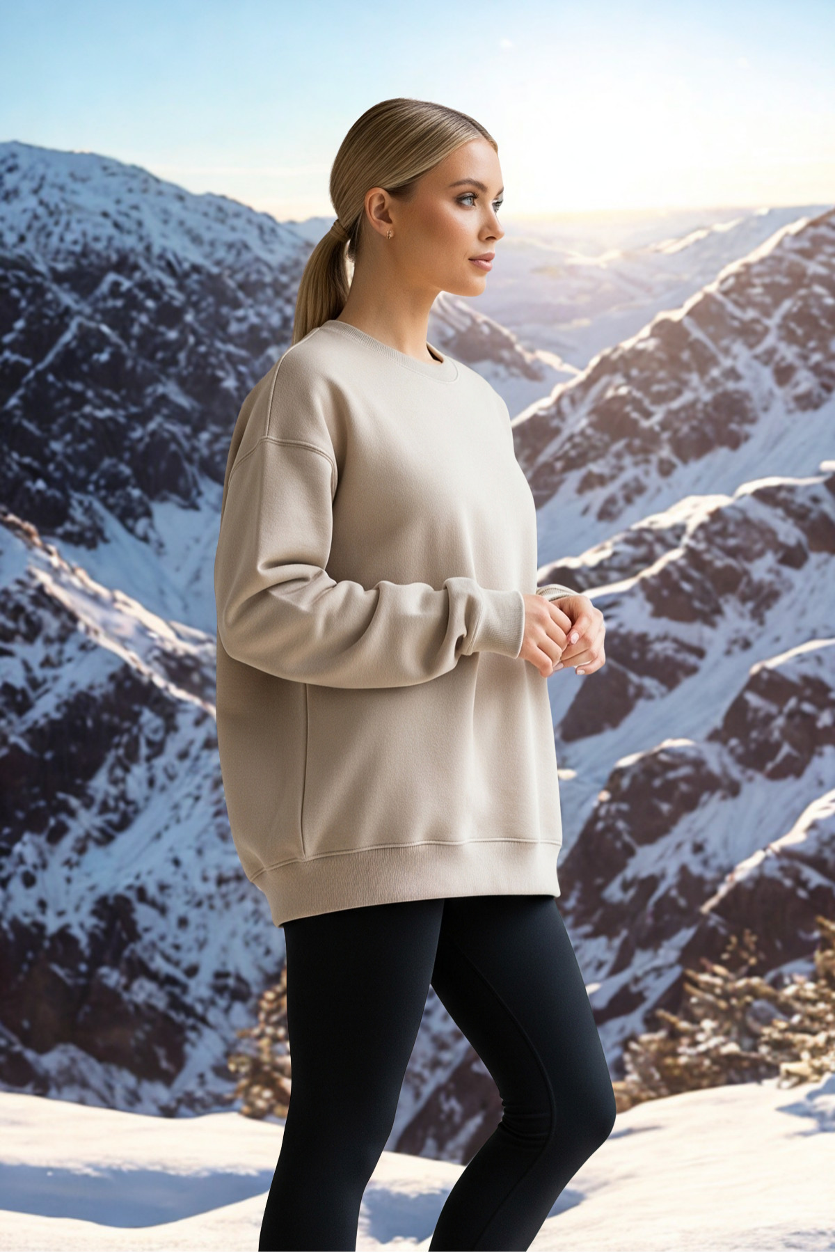 Kadın Oversize Kışlık Salaş BEJ Sweatshirt 6