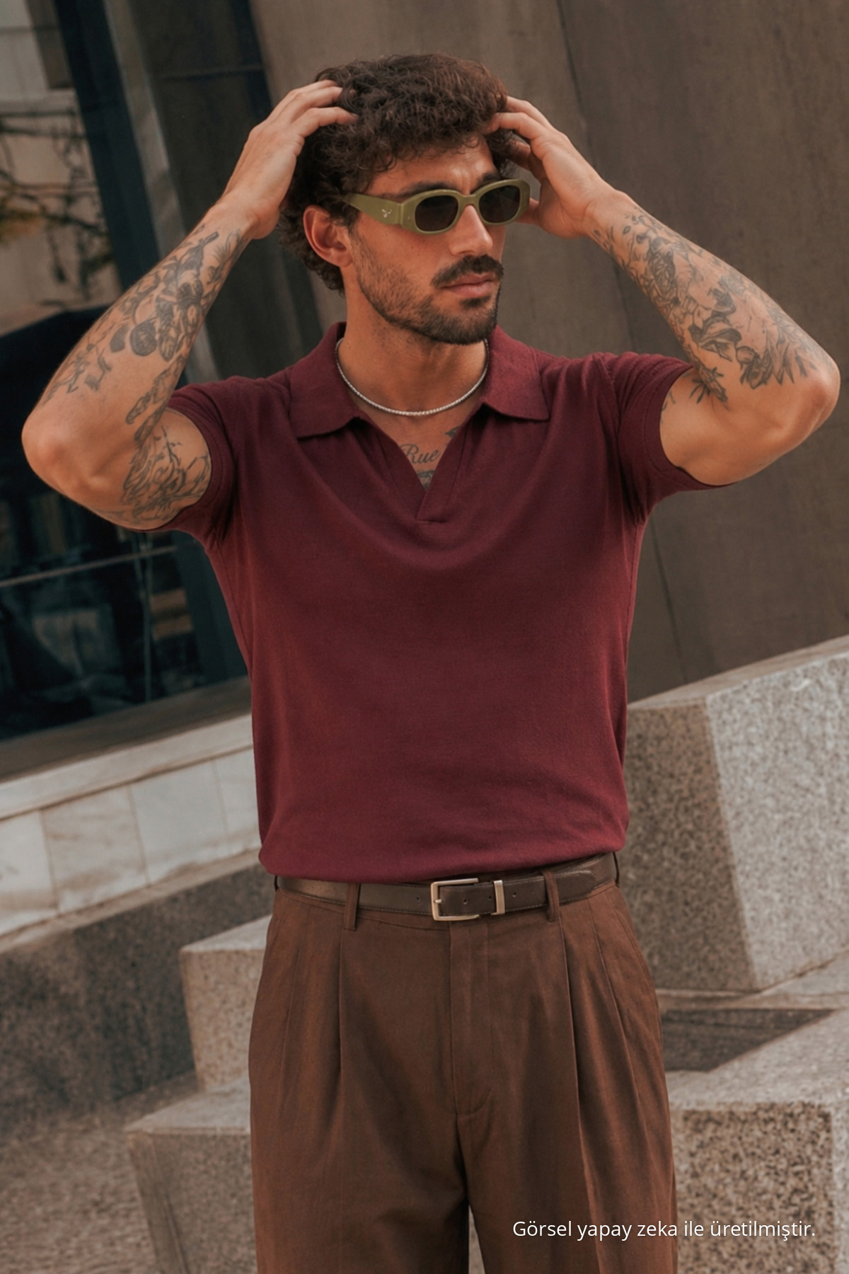 Erkek Polo Yaka %100 Pamuklu Basic Bordo Tişört 4