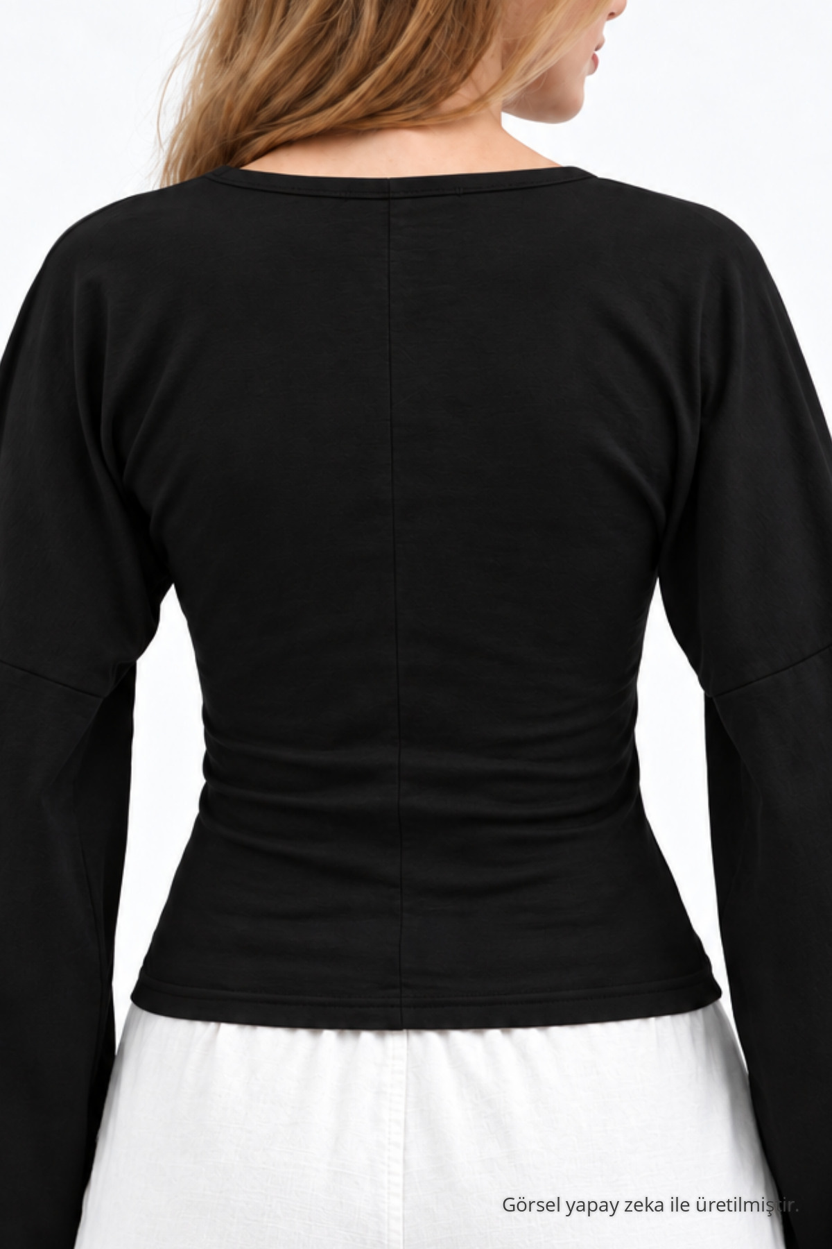Kadın Reglan Kol Dokulu Crop Siyah Bluz 6