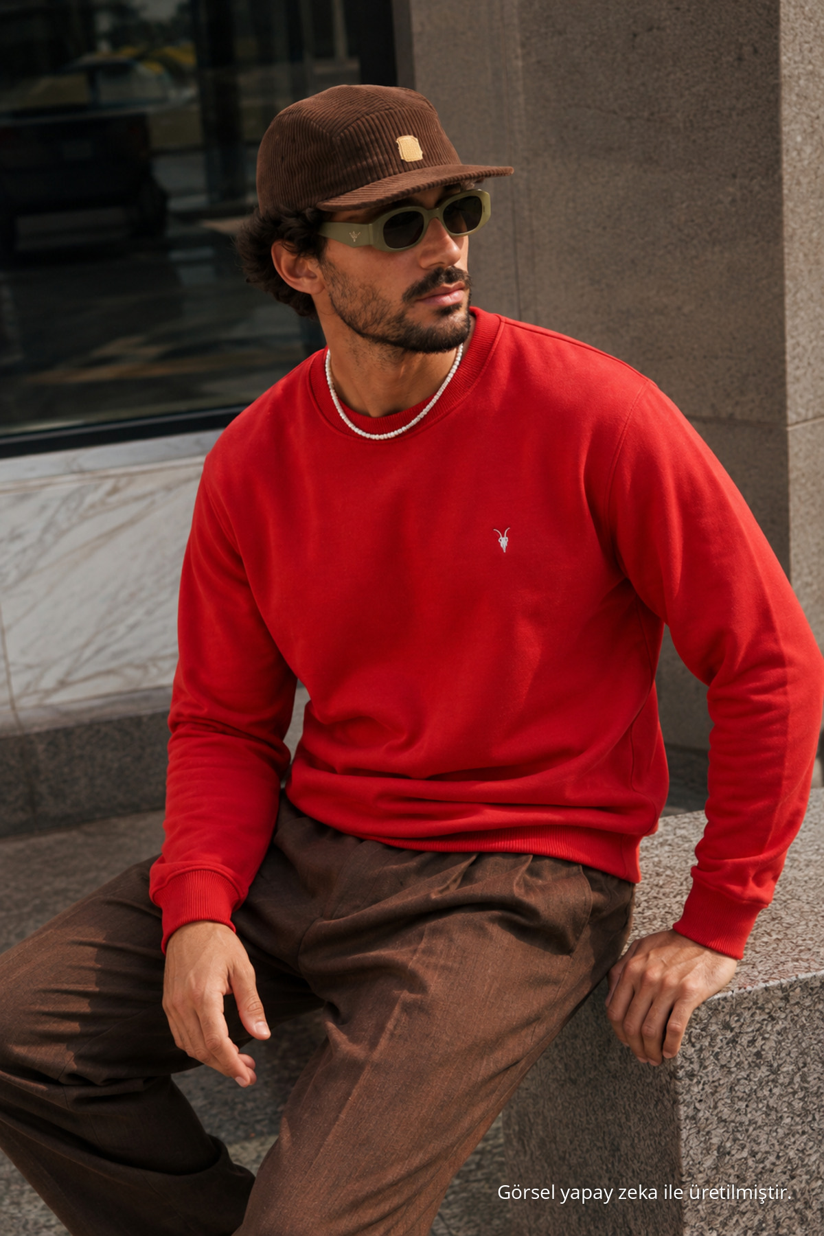 KIRMIZI Bol Kesim Rahat Erkek Sweatshirt 6