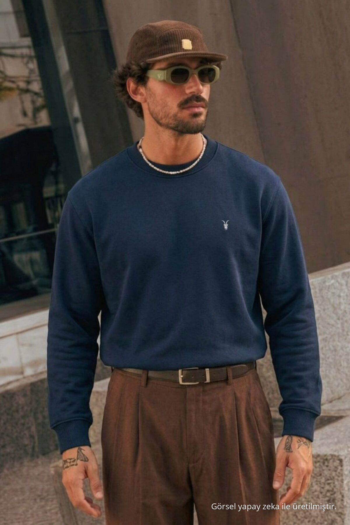 Erkek Premium Nakışlı Rahat 3 Lü Sweatshirt FÜME 4