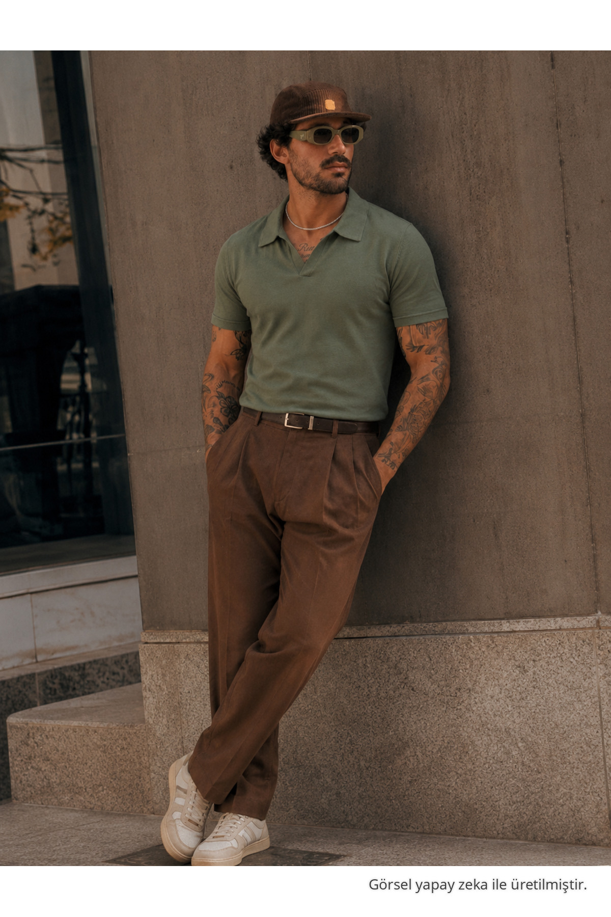 Erkek Polo Yaka %100 Pamuklu Basic HAKİ Tişört 5