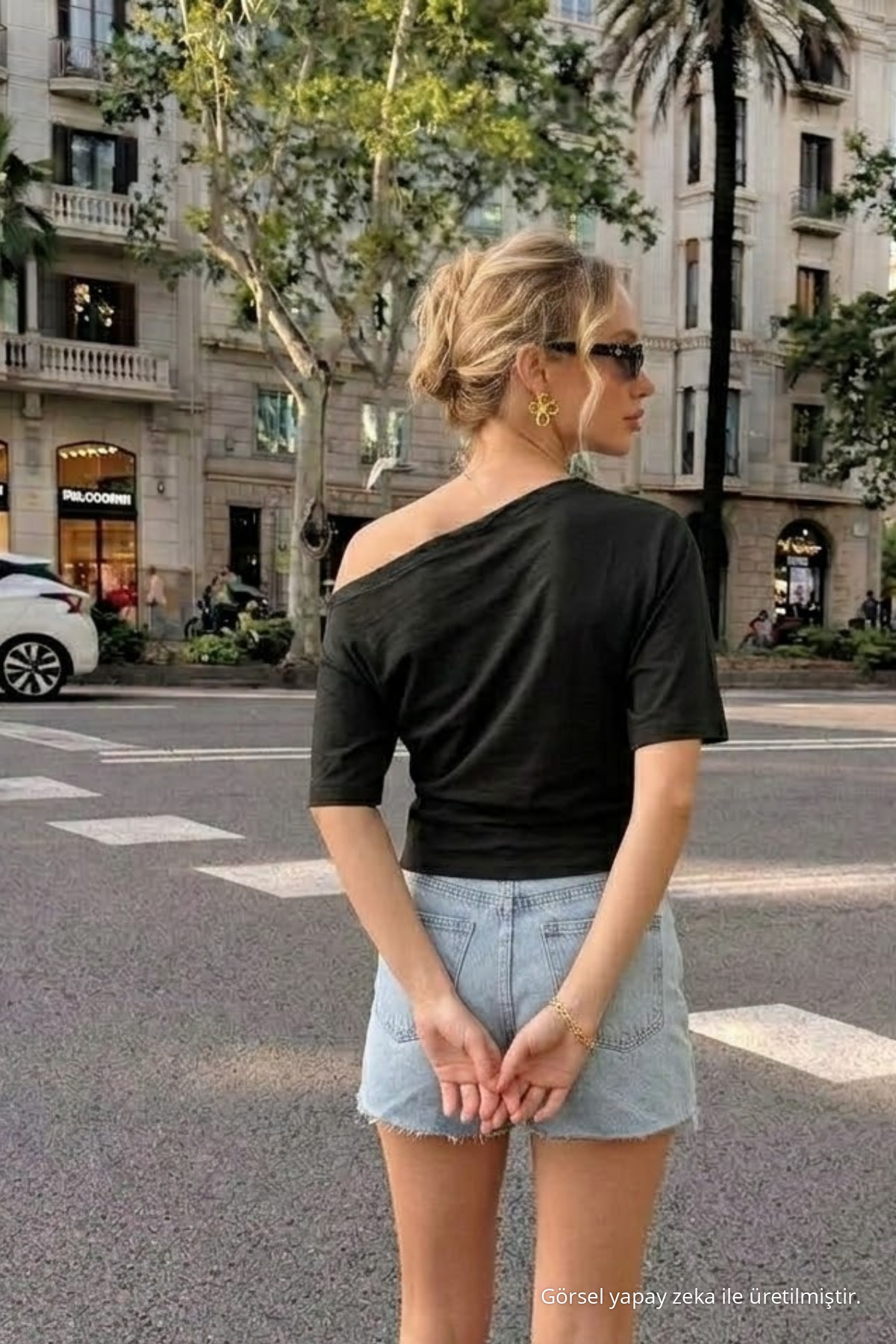 Kadın Omzu Dekolteli Basic Siyah Tişört 6