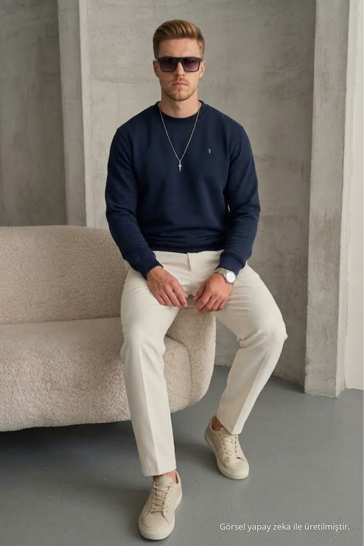 Erkek Loose Dokulu Flare LACİVERT Sweatshirt 4