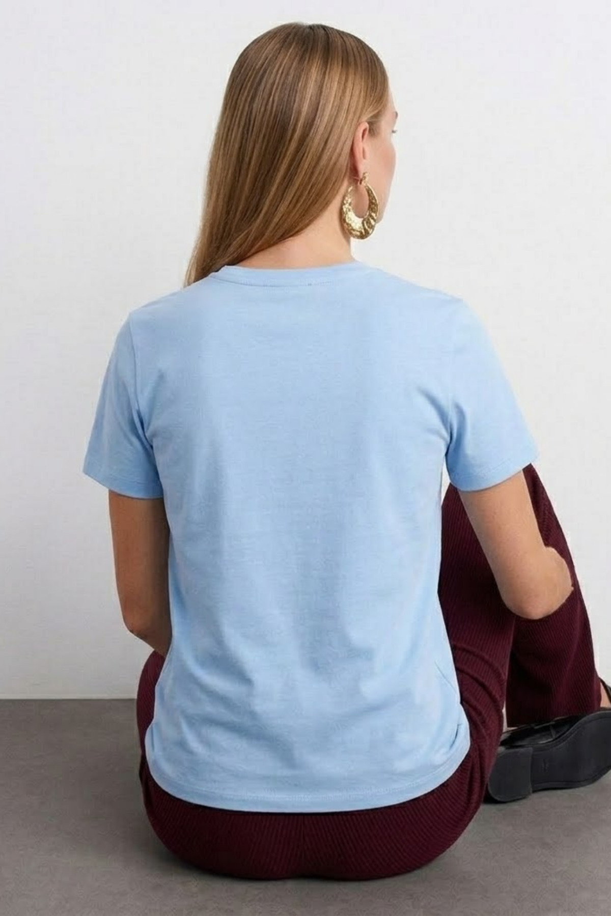 Kadın Comfort Fit Basic B.Mavi Bol Tişört BUZ 3