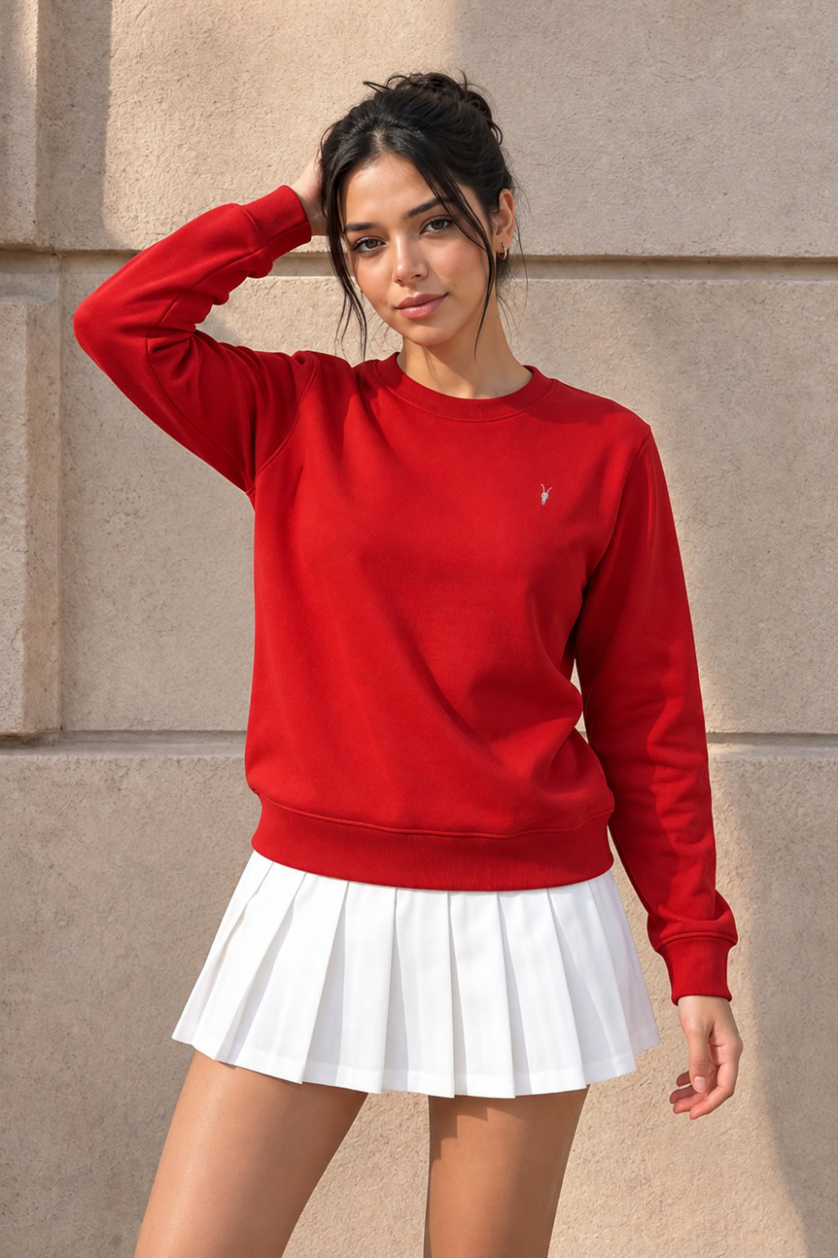 Kadın Uzun Kollu Comfort KIRMIZI Bol Sweatshirt 4
