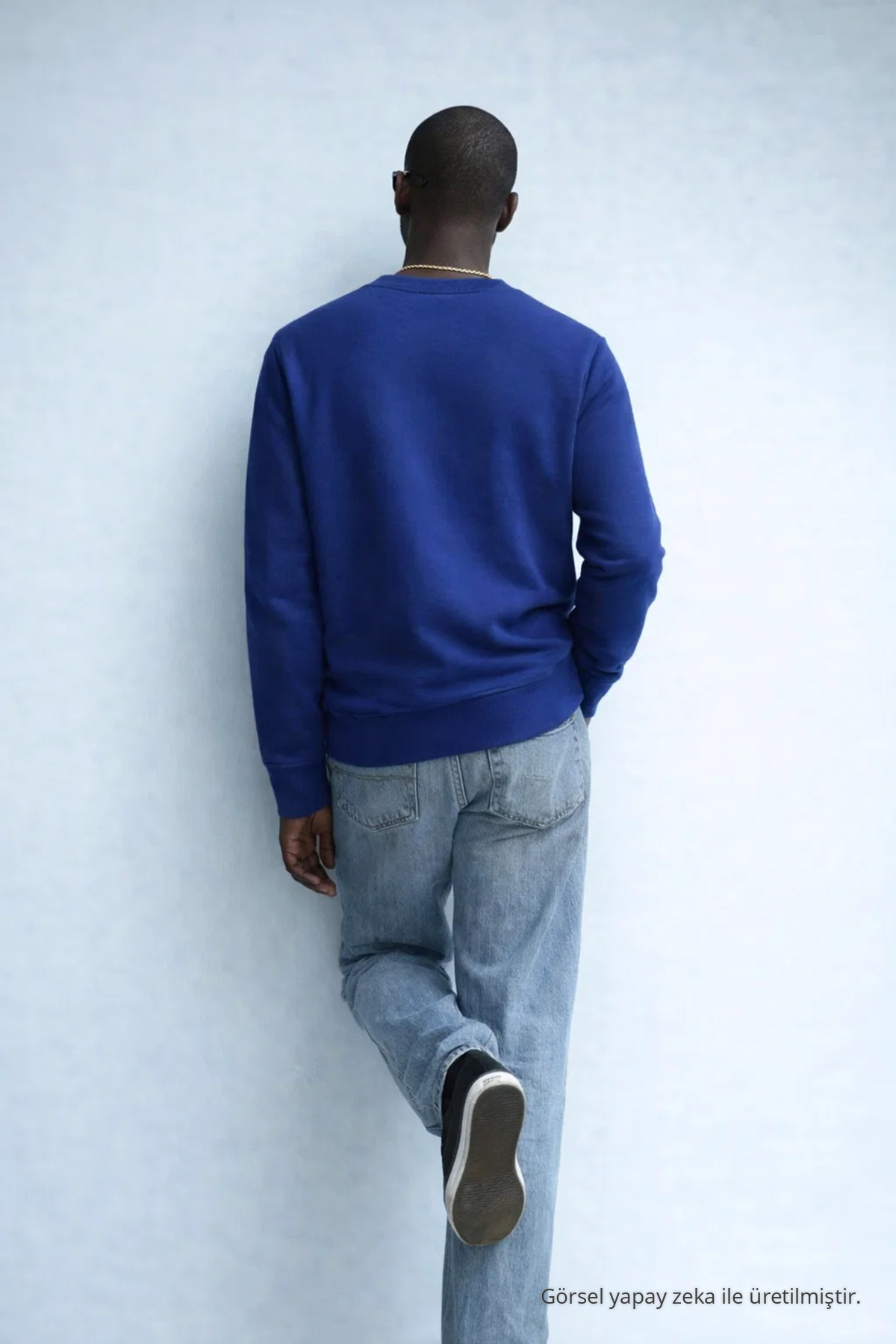 Erkek Nakışlı Parlak MAVİ Sweatshirt 4