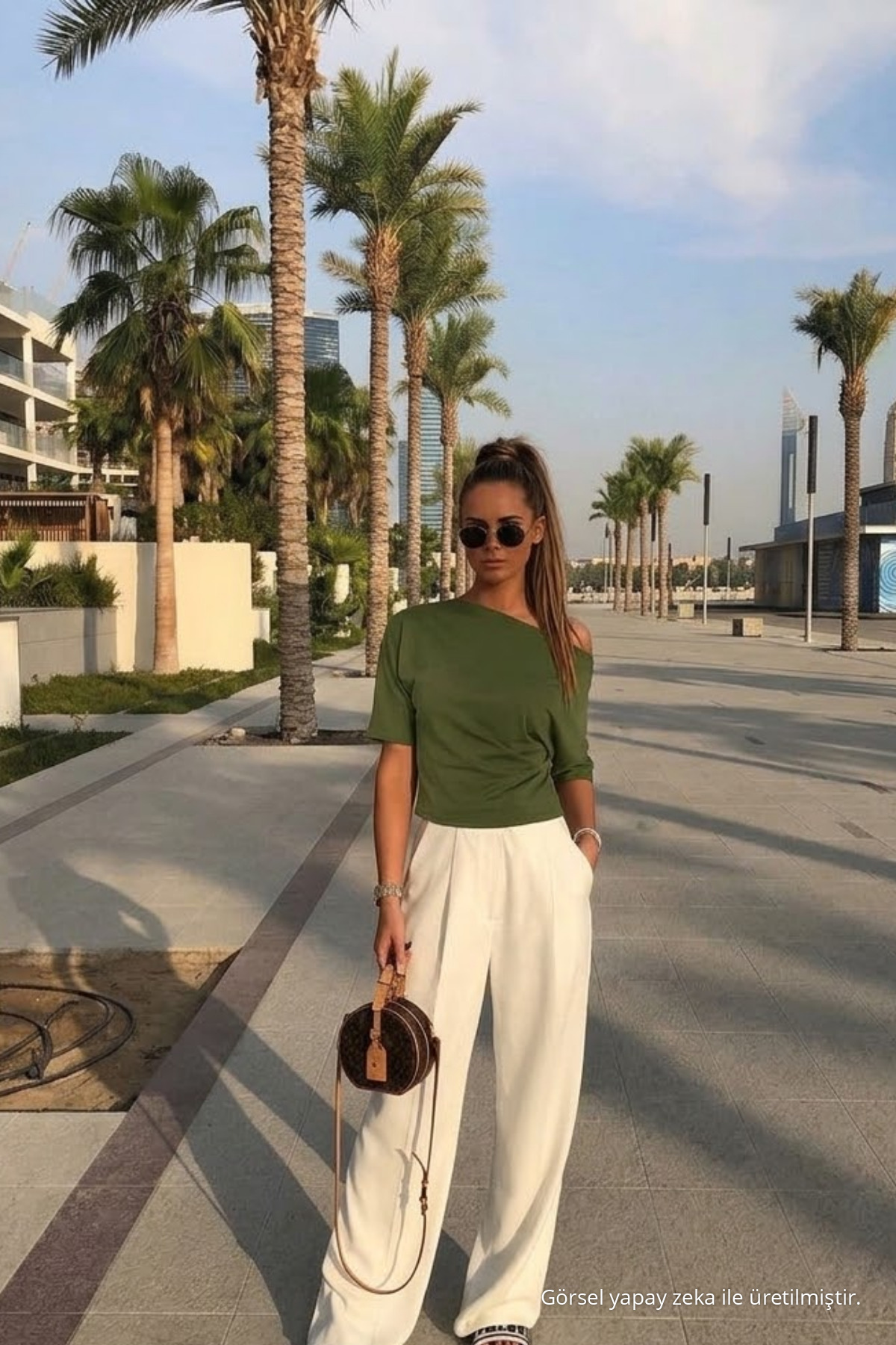 Kadın Günlük Slim Basic Haki Bluz 3