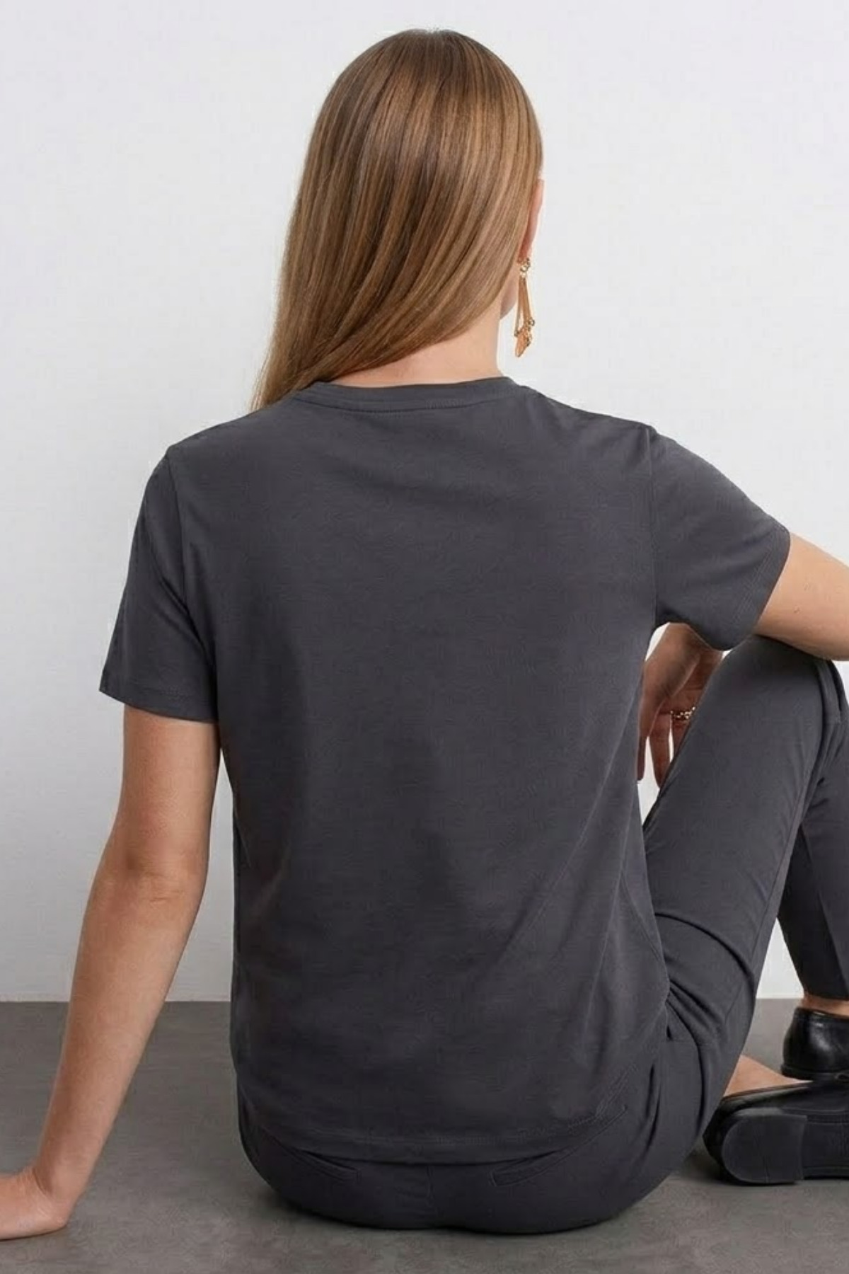 Kadın Comfort Fit Basic Füme Bol Tişört 6