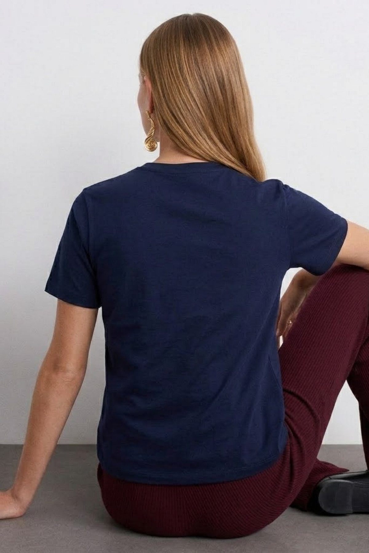 Kadın Comfort Fit Basic Lacivert Bol Tişört 6