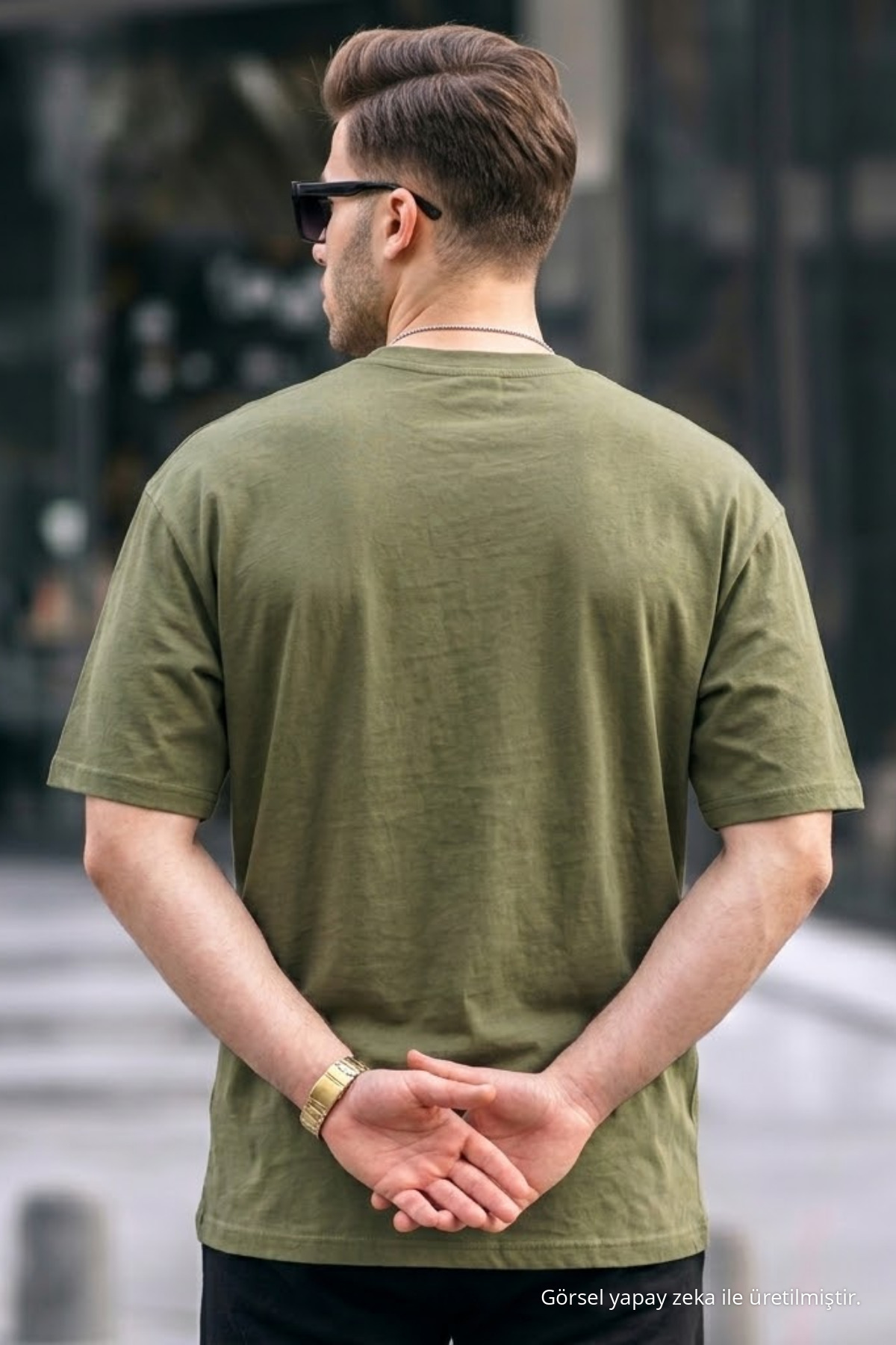 Erkek Premium Basic Trend HAKİ Oversize Tişört 6