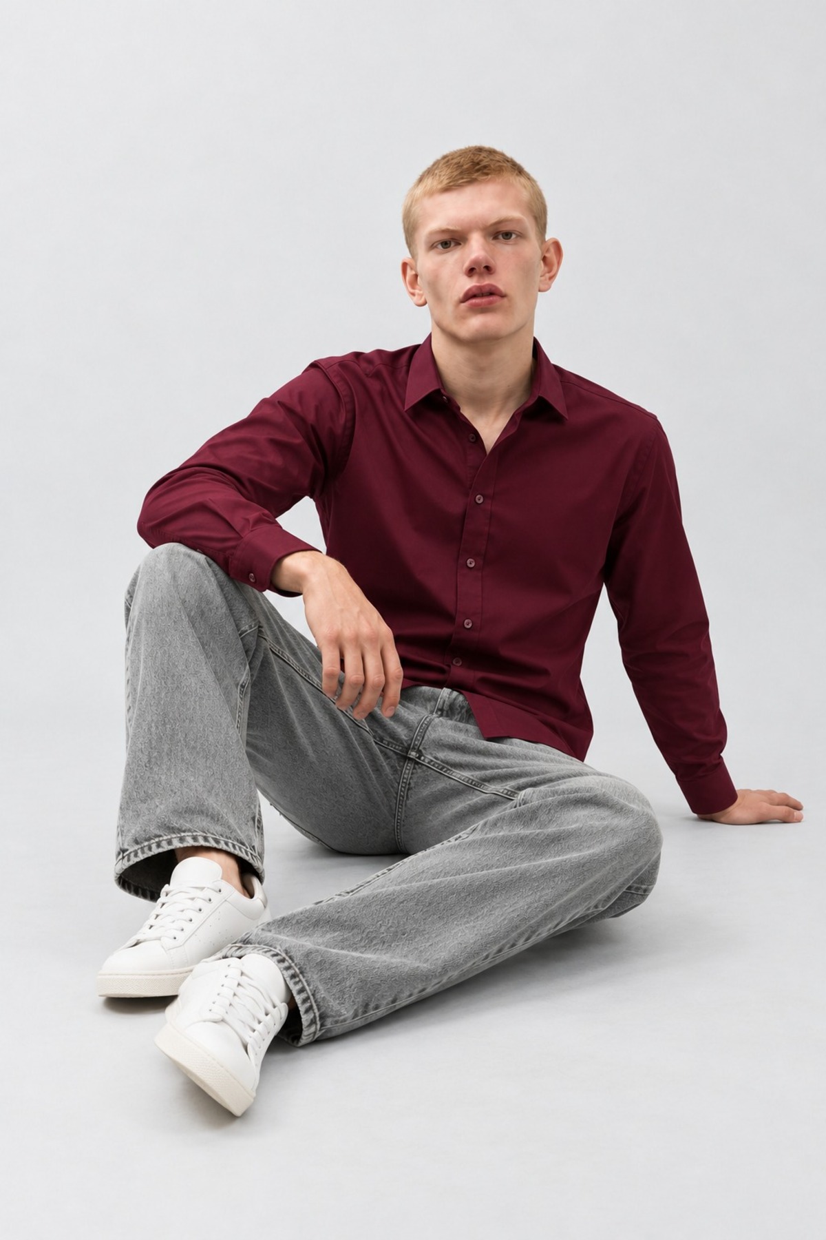 Erkek Klasik Yaka Casual Bordo Gömlek 3