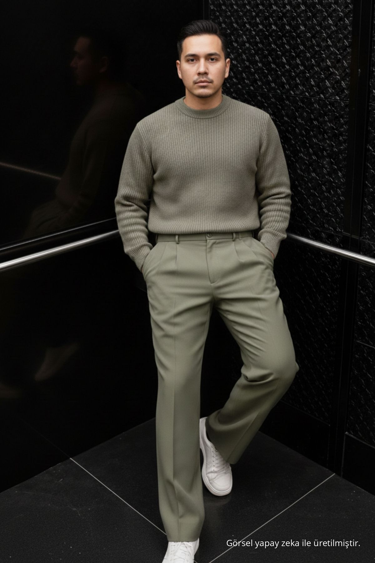 Erkek Geniş Paça Bol Haki Baggy Pantolon 6