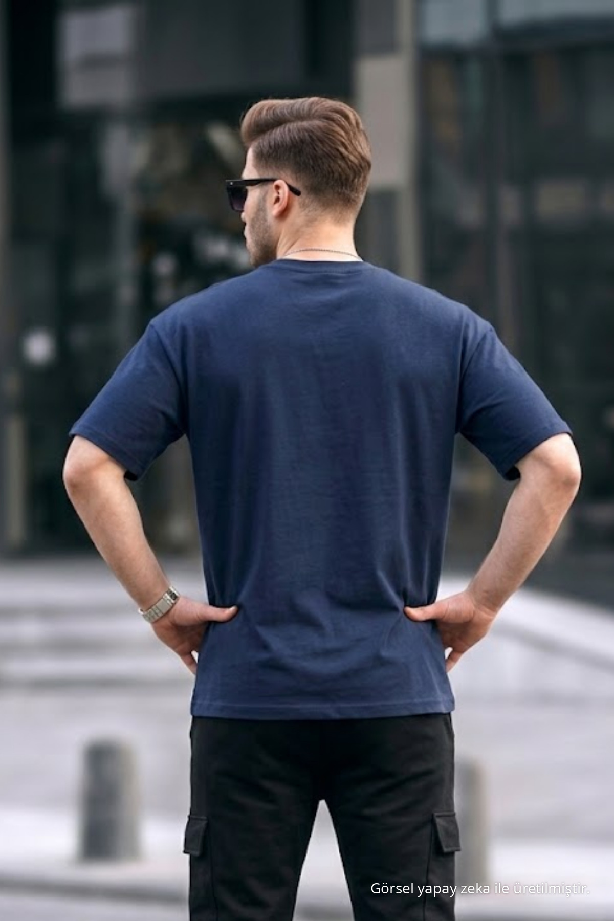 Erkek Premium Basic Trend LACİVERT Oversize Tişört 6